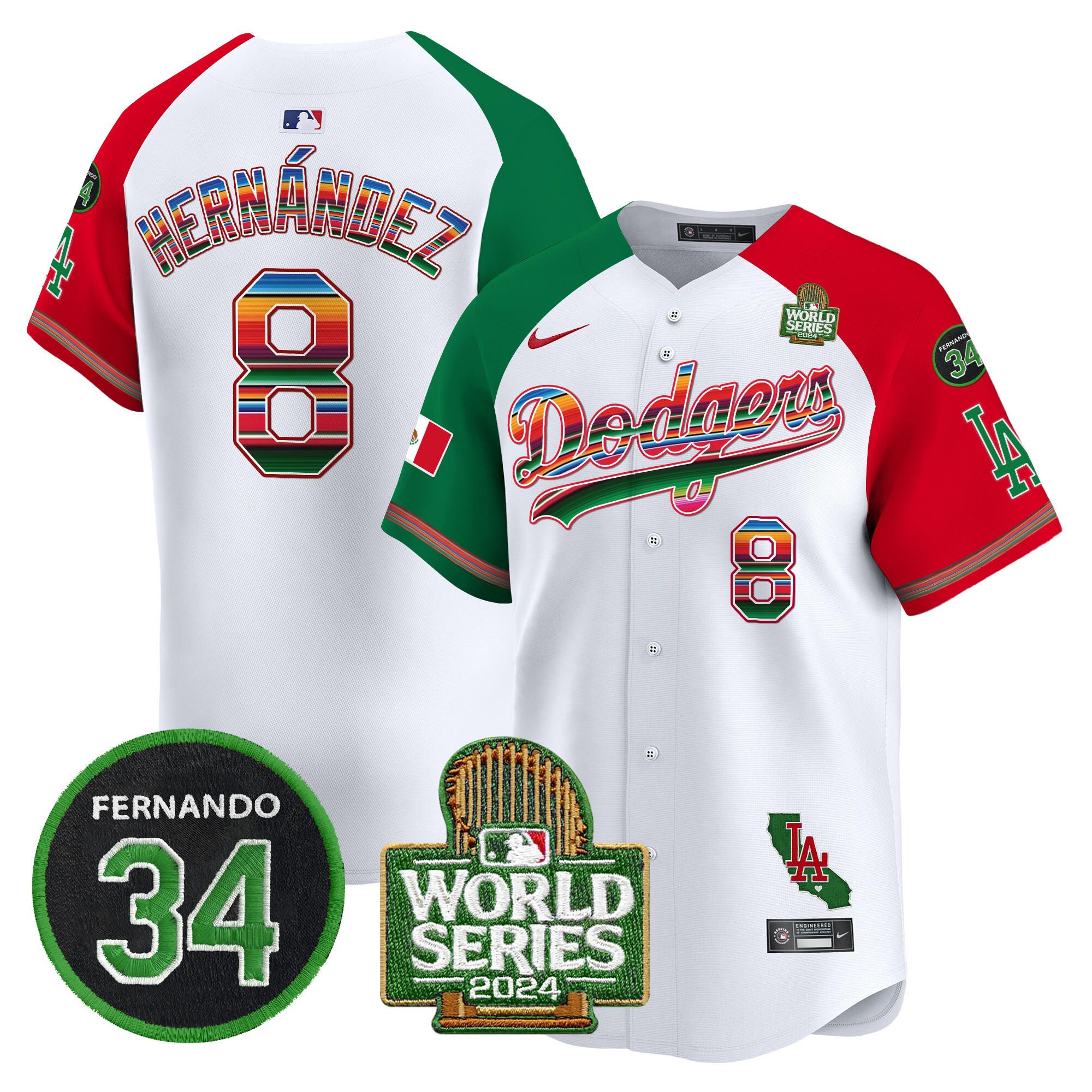 Men's Dodgers Mexico Fernando Memorial & 2024 World Series Patch Vapor Premier Limited Jersey V2 - All Stitched