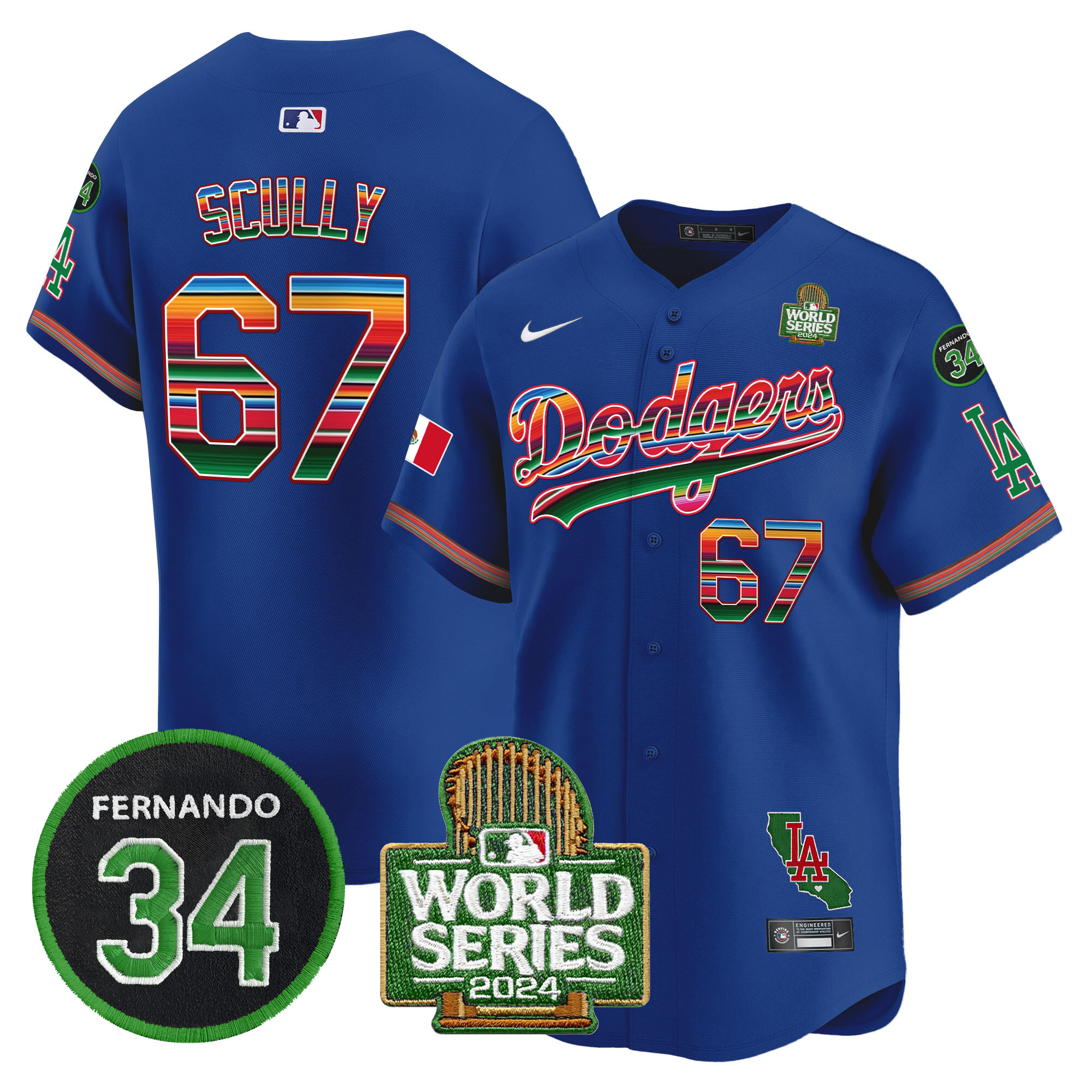 Men's Dodgers Mexico Fernando Memorial & 2024 World Series Patch Vapor Premier Limited Jersey V2 - All Stitched