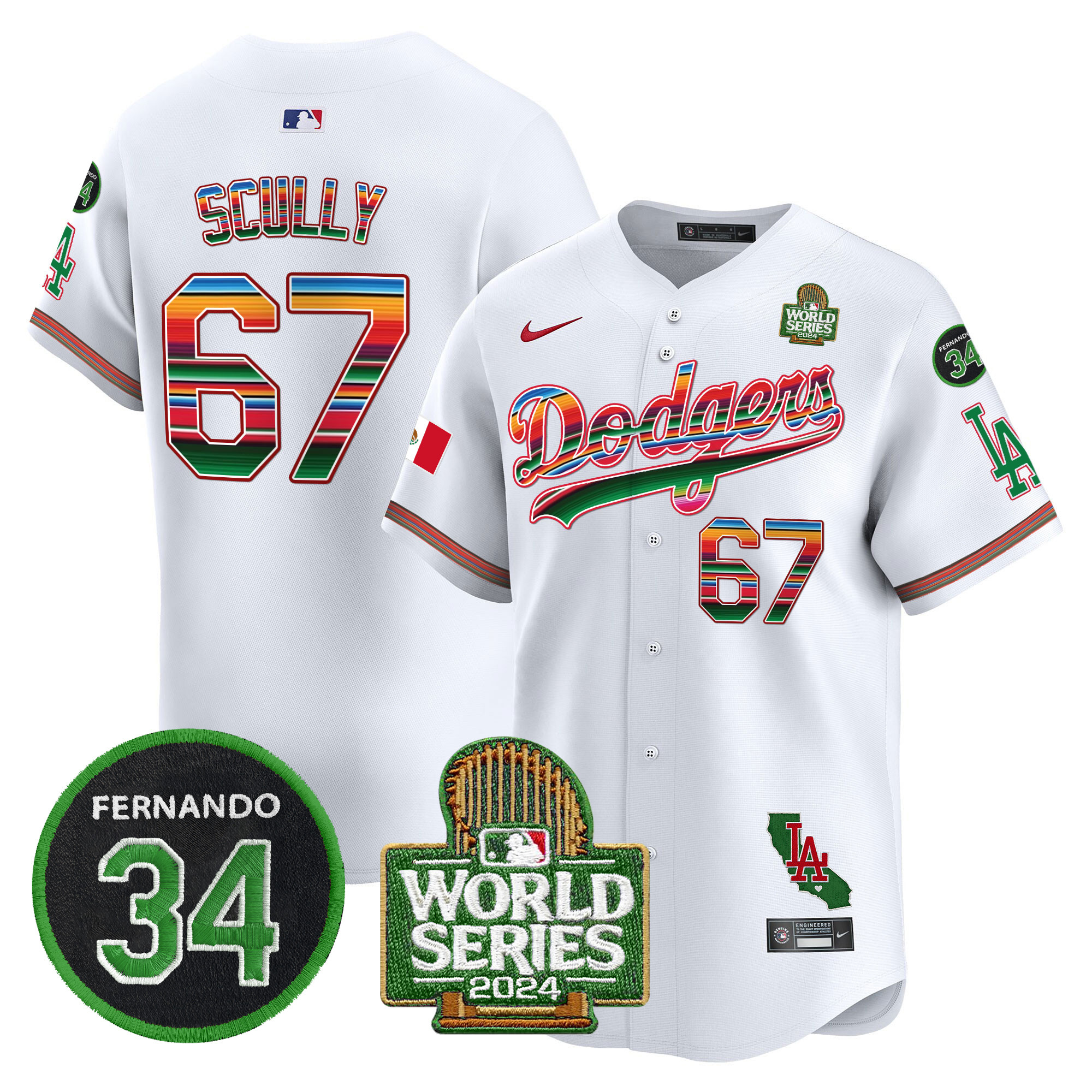 Men's Dodgers Mexico Fernando Memorial & 2024 World Series Patch Vapor Premier Limited Jersey V2 - All Stitched