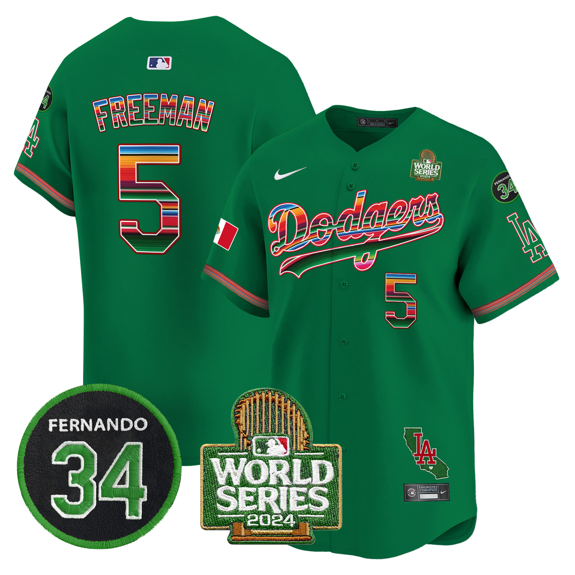 Men's Dodgers Mexico Fernando Memorial & 2024 World Series Patch Vapor Premier Limited Jersey V2 - All Stitched