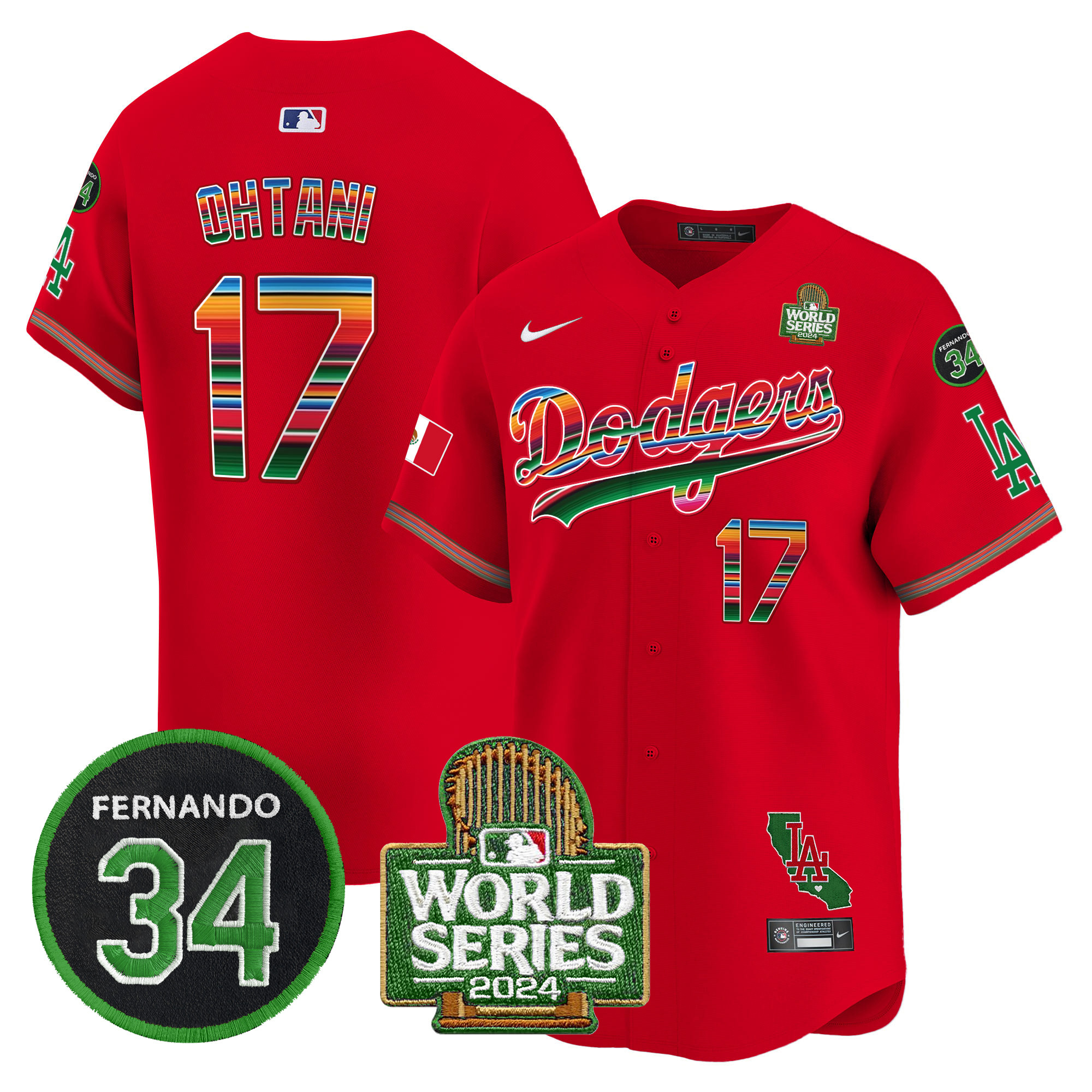 Men's Dodgers Mexico Fernando Memorial & 2024 World Series Patch Vapor Premier Limited Jersey V2 - All Stitched