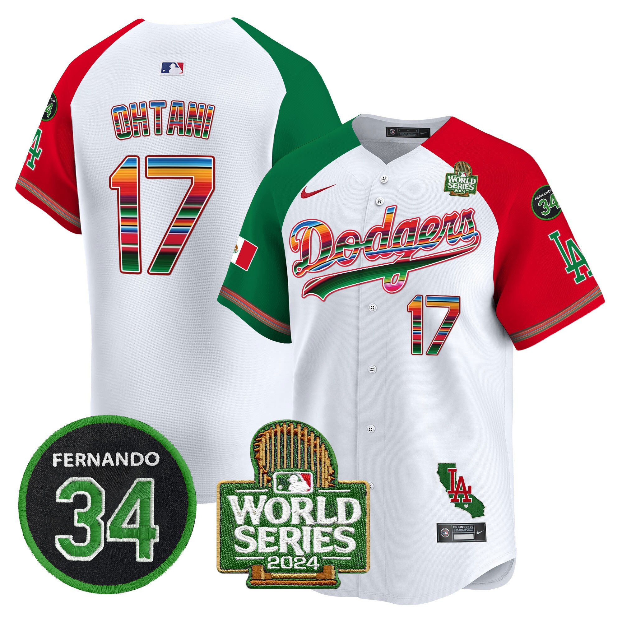 Men's Dodgers Mexico Fernando Memorial & 2024 World Series Patch Vapor Premier Limited Jersey V2 - All Stitched