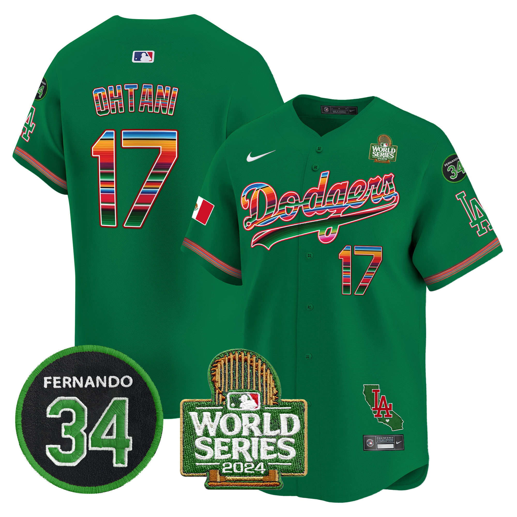 Men's Dodgers Mexico Fernando Memorial & 2024 World Series Patch Vapor Premier Limited Jersey V2 - All Stitched