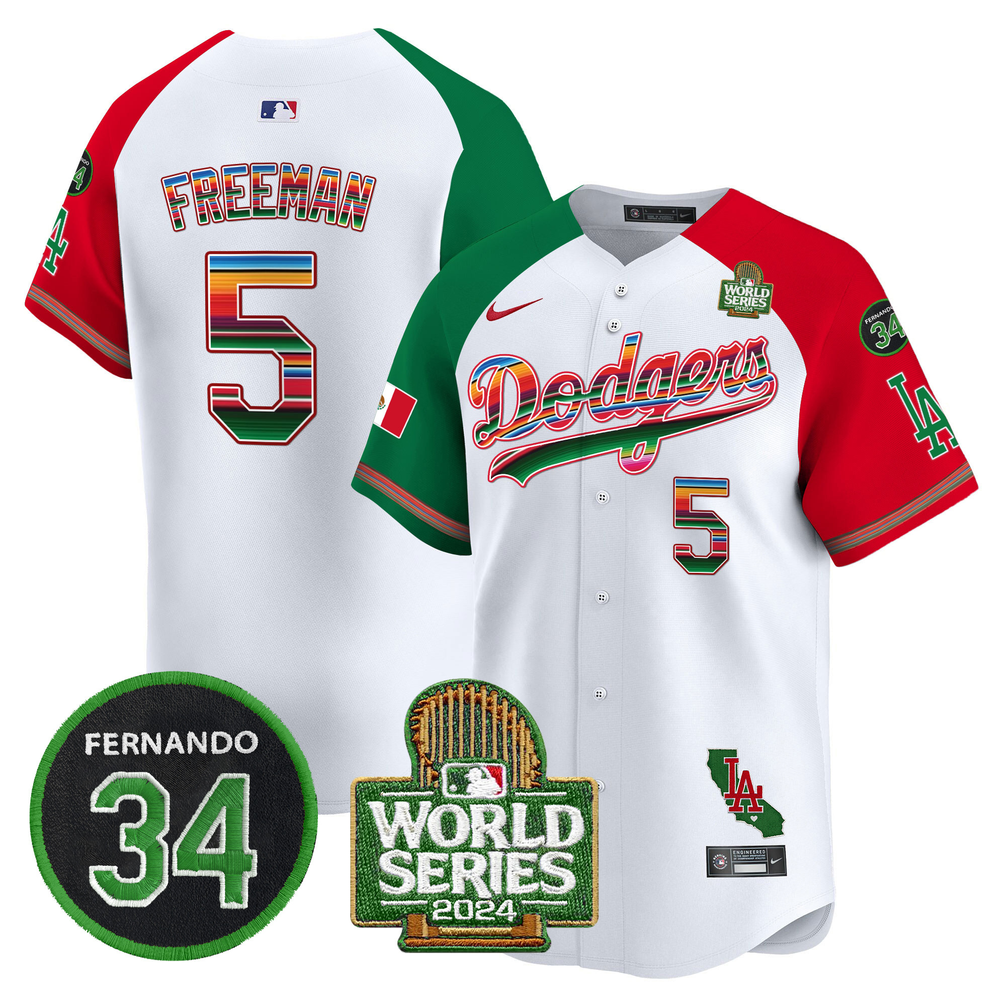 Men's Dodgers Mexico Fernando Memorial & 2024 World Series Patch Vapor Premier Limited Jersey V2 - All Stitched