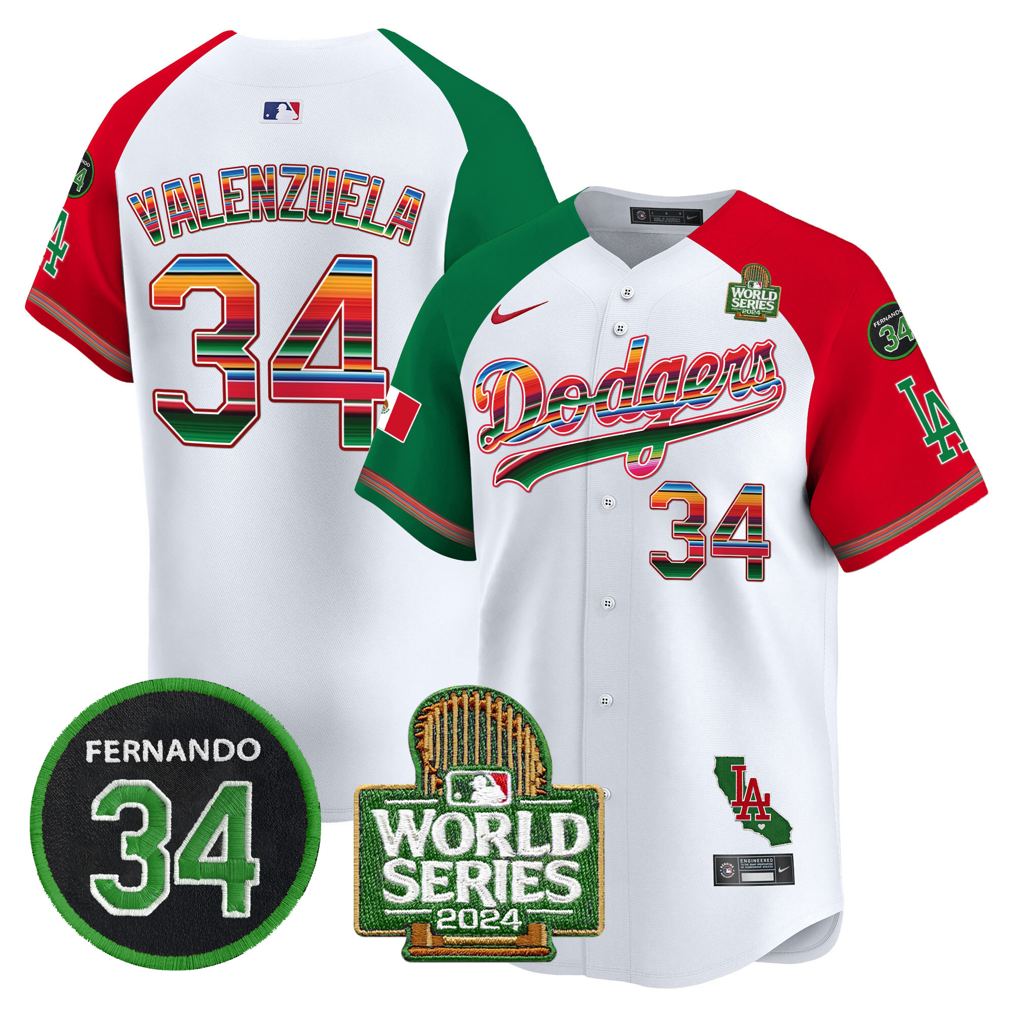 Men's Dodgers Mexico Fernando Memorial & 2024 World Series Patch Vapor Premier Limited Jersey V2 - All Stitched