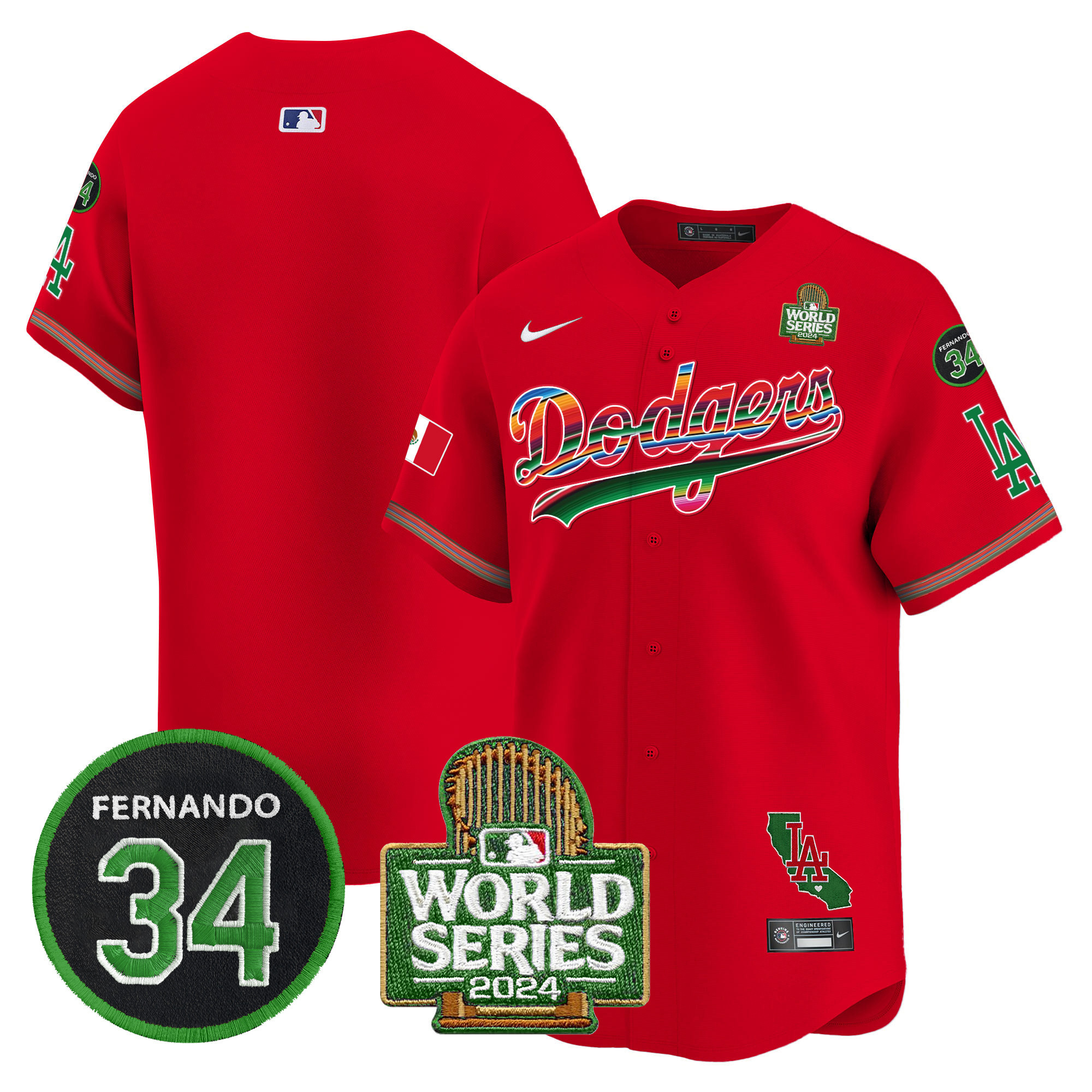 Men's Dodgers Mexico Fernando Memorial & 2024 World Series Patch Vapor Premier Limited Jersey V2 - All Stitched