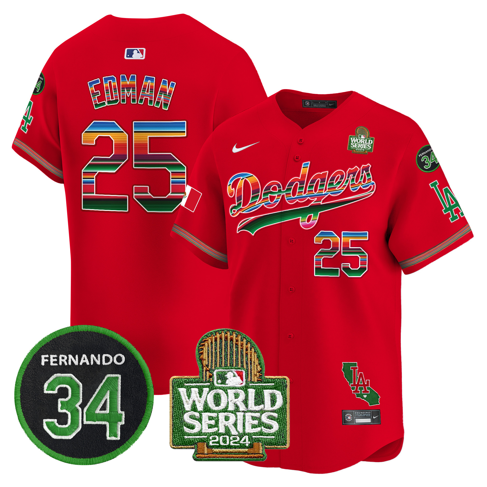 Men's Dodgers Mexico Fernando Memorial & 2024 World Series Patch Vapor Premier Limited Jersey V2 - All Stitched