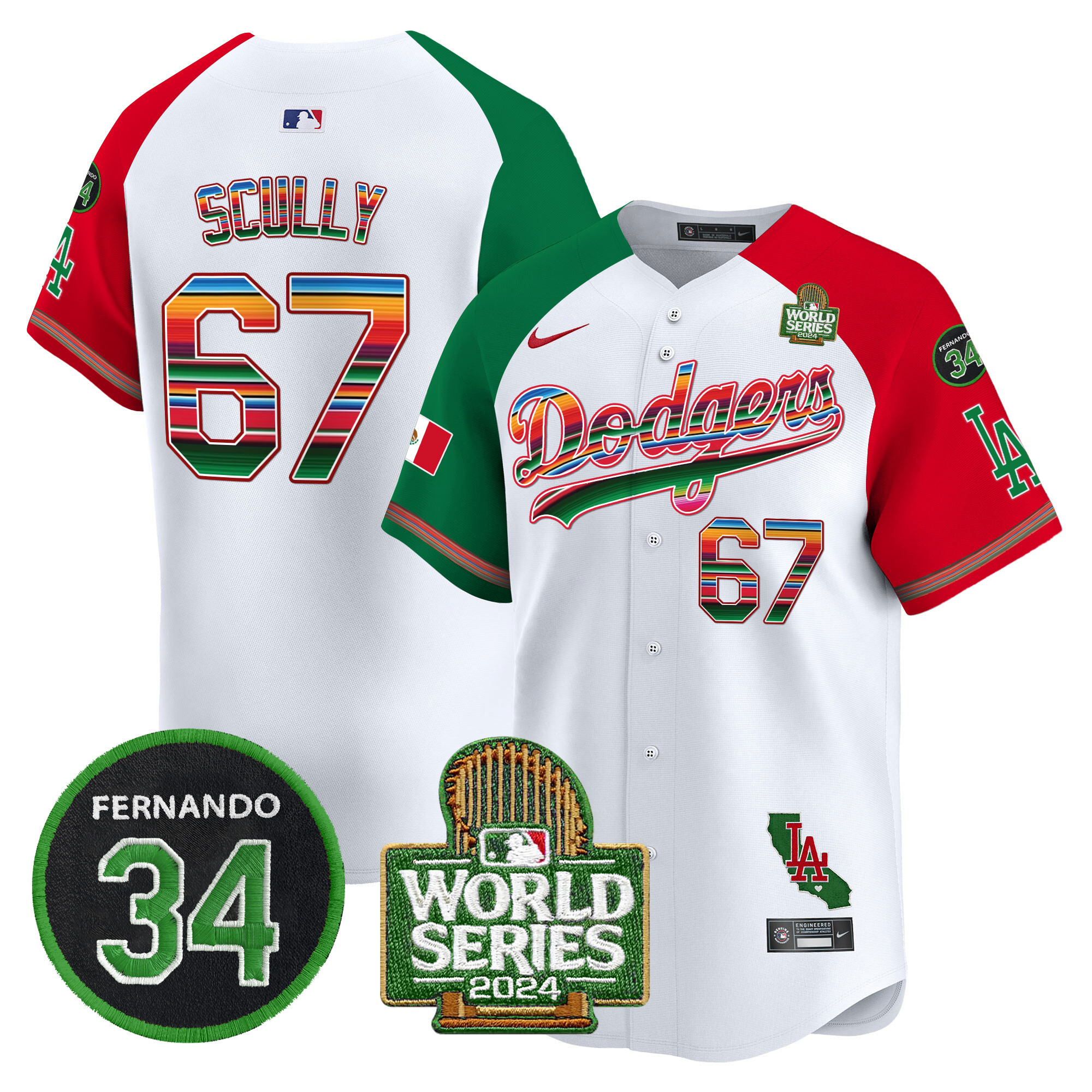 Men's Dodgers Mexico Fernando Memorial & 2024 World Series Patch Vapor Premier Limited Jersey V2 - All Stitched