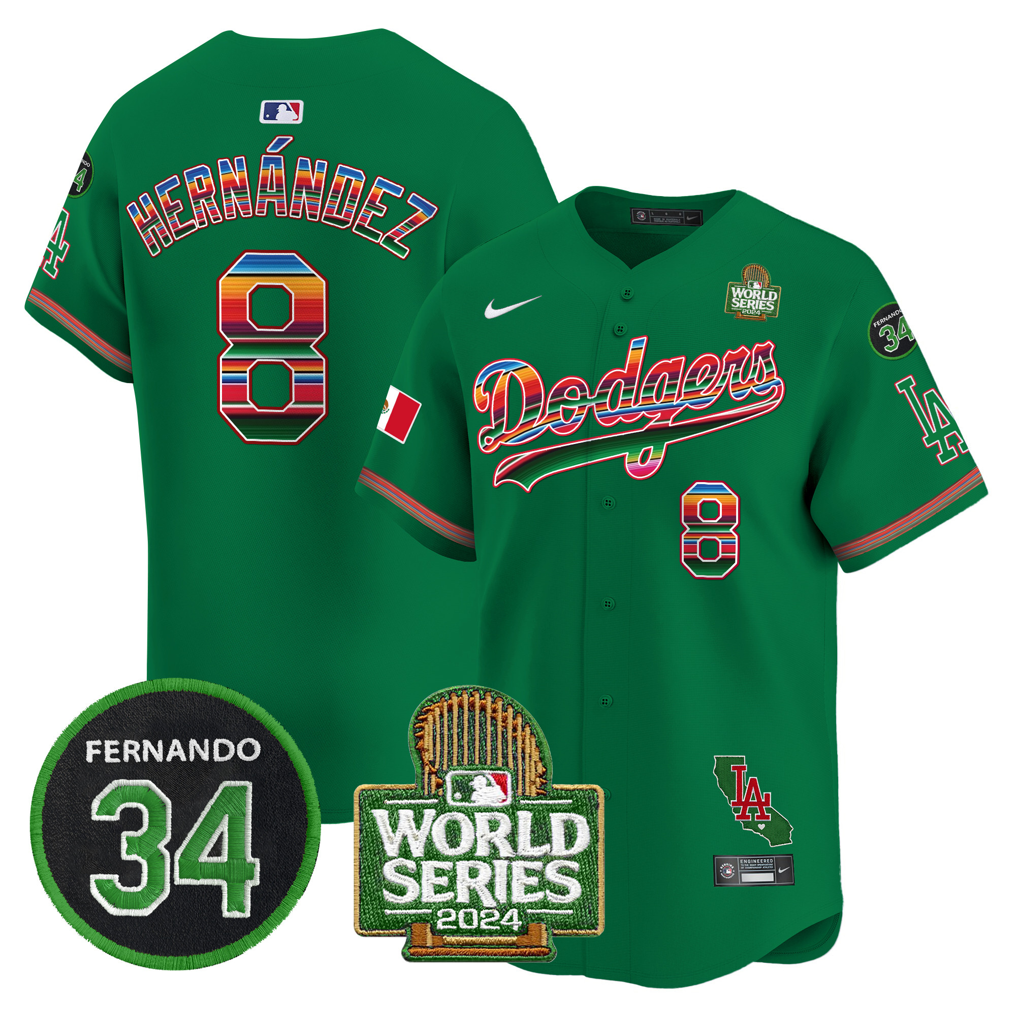 Men's Dodgers Mexico Fernando Memorial & 2024 World Series Patch Vapor Premier Limited Jersey V2 - All Stitched