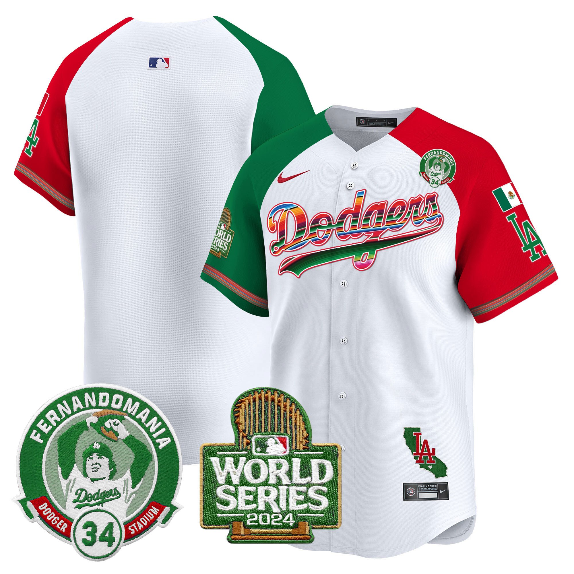 Men's Dodgers Mexico Fernando Valenzuela & 2024 World Series Patch Vapor Premier Limited Jersey - All Stitched