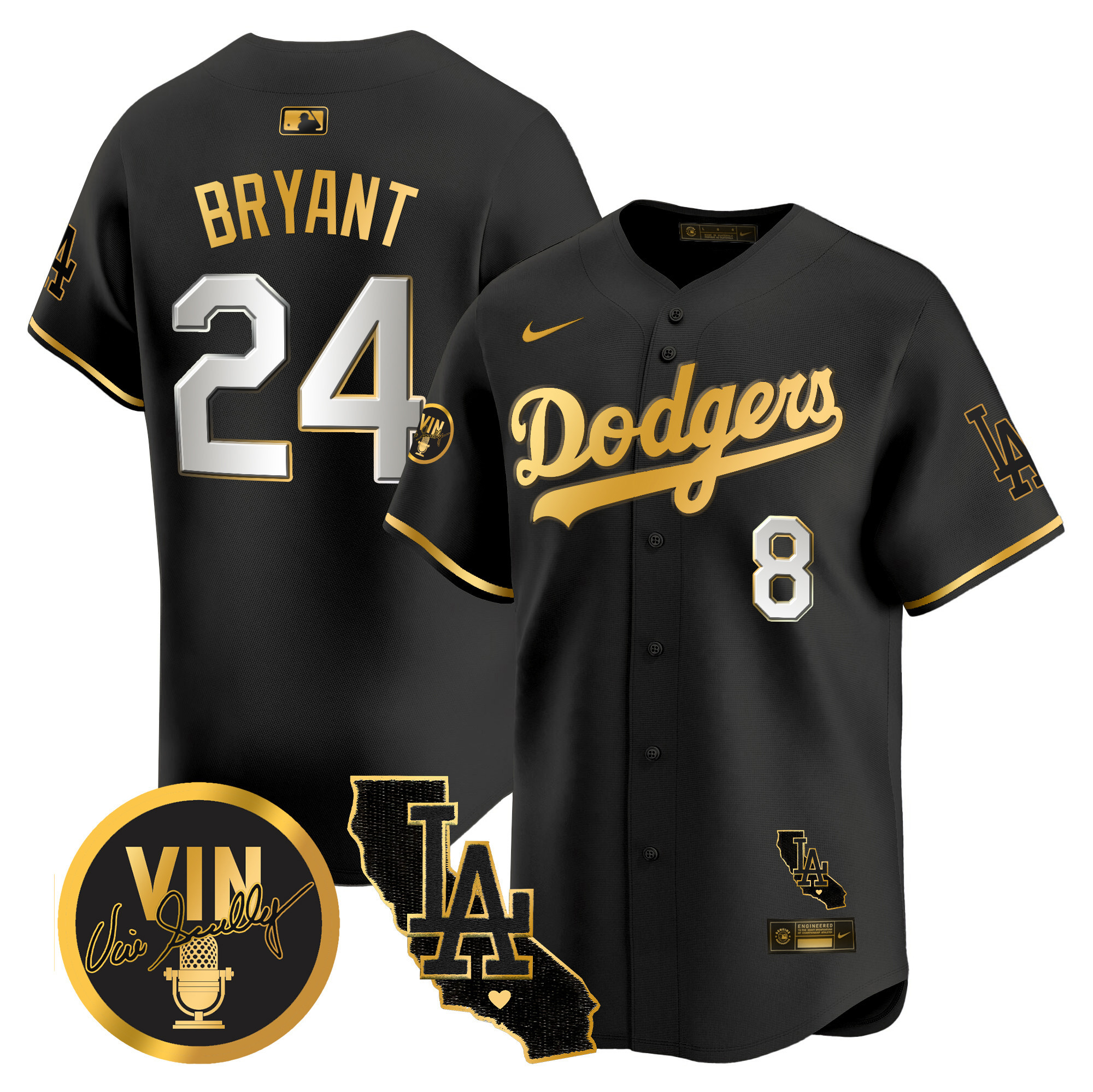 Men's Dodgers Vin & California Patch Gold Vapor Premier Limited Jersey - All Stitched