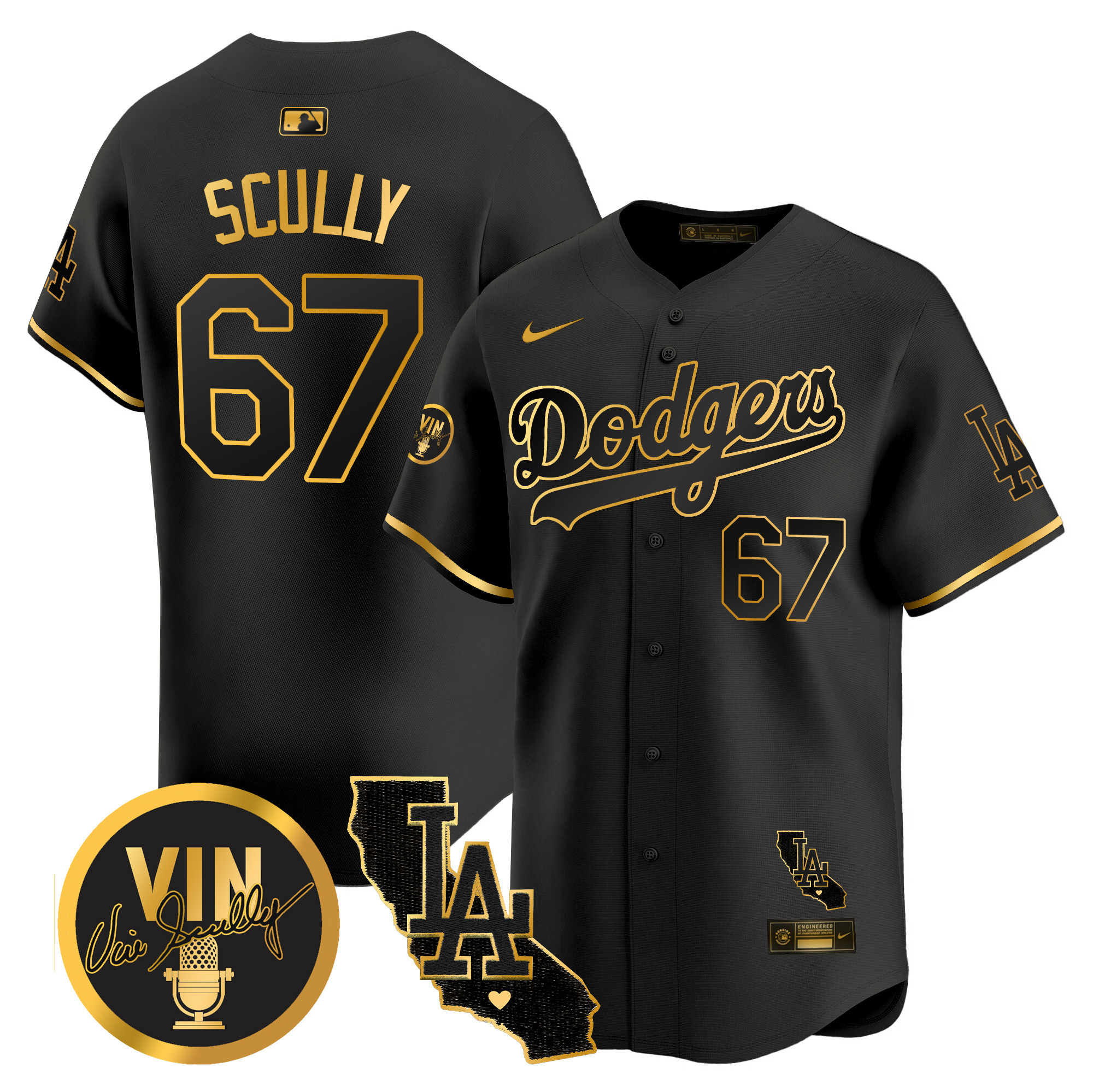 Men's Dodgers Vin & California Patch Gold Vapor Premier Limited Jersey - All Stitched