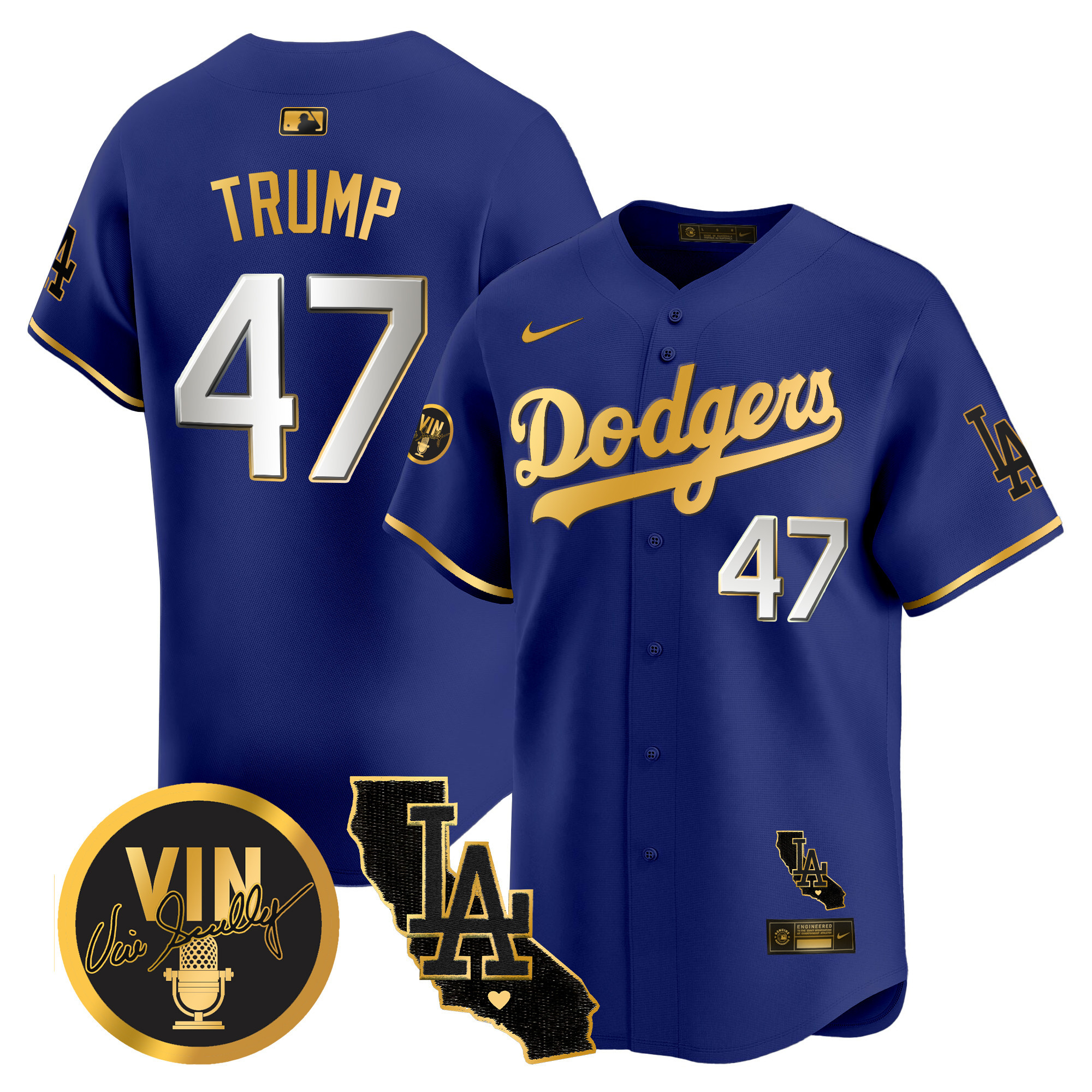 Men's Dodgers Vin & California Patch Gold Vapor Premier Limited Jersey - All Stitched