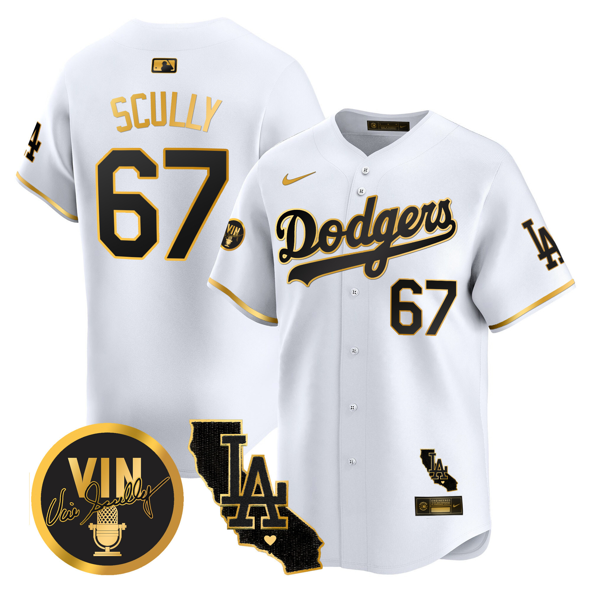 Men's Dodgers Vin & California Patch Gold Vapor Premier Limited Jersey - All Stitched