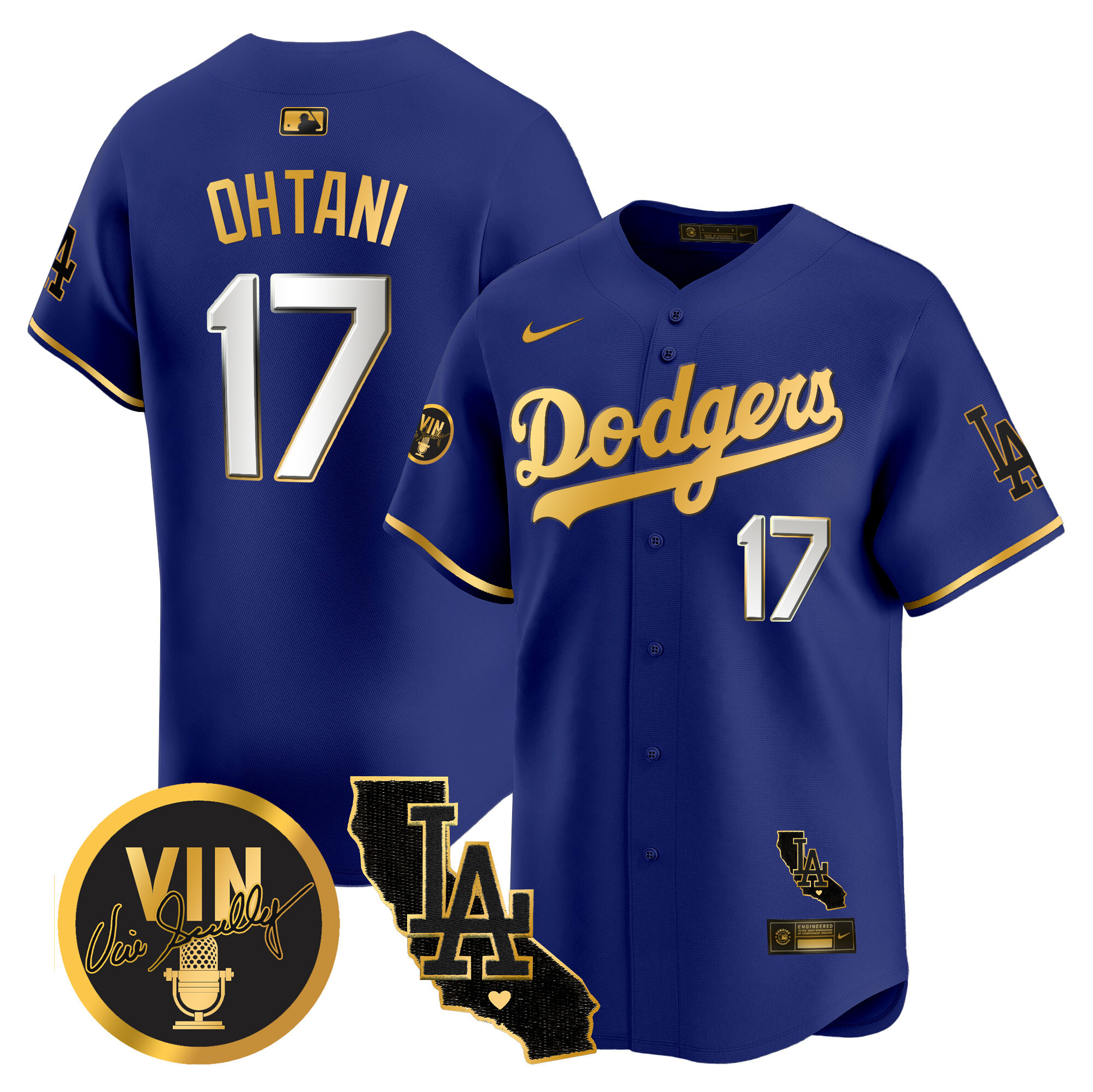 Men's Dodgers Vin & California Patch Gold Vapor Premier Limited Jersey - All Stitched