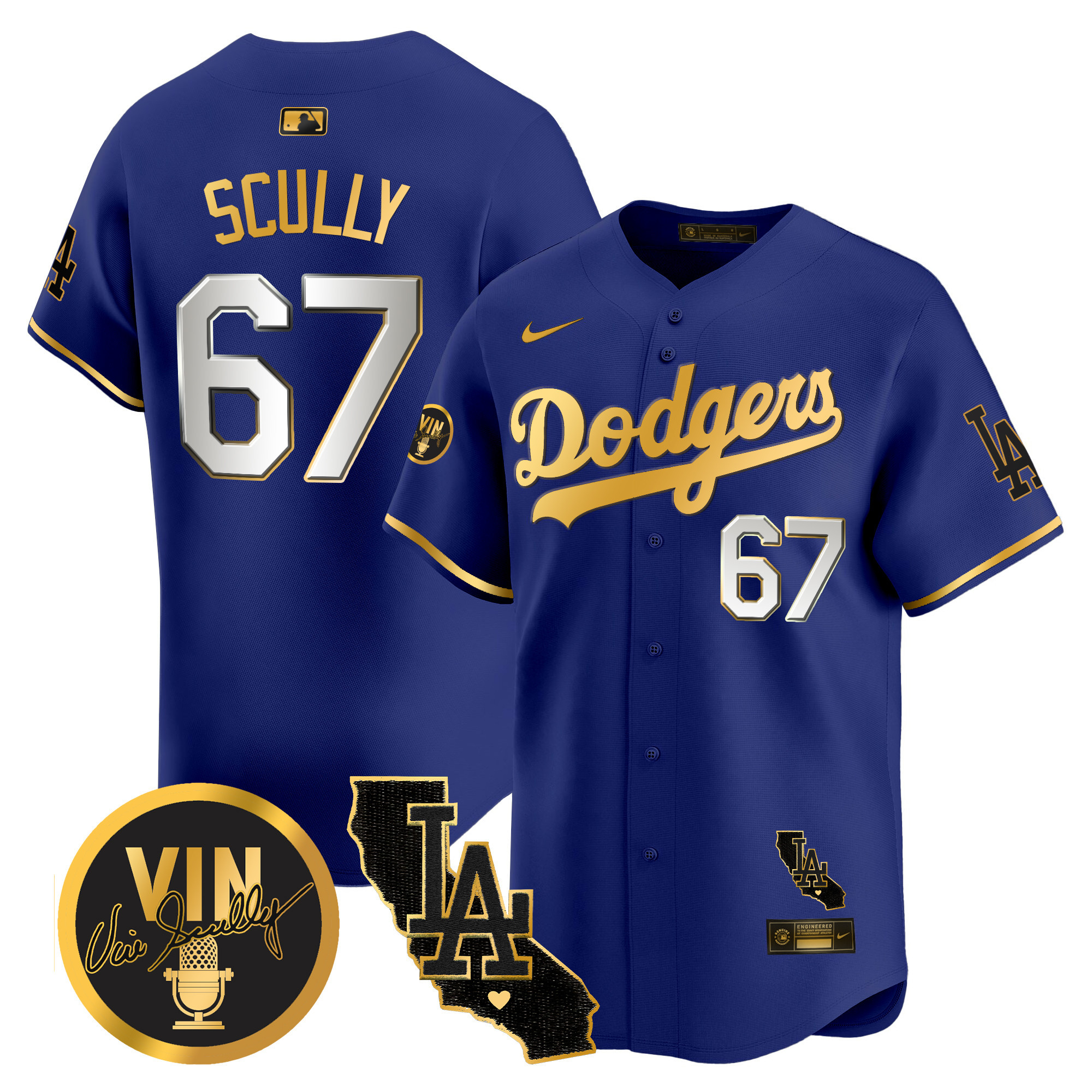 Men's Dodgers Vin & California Patch Gold Vapor Premier Limited Jersey - All Stitched