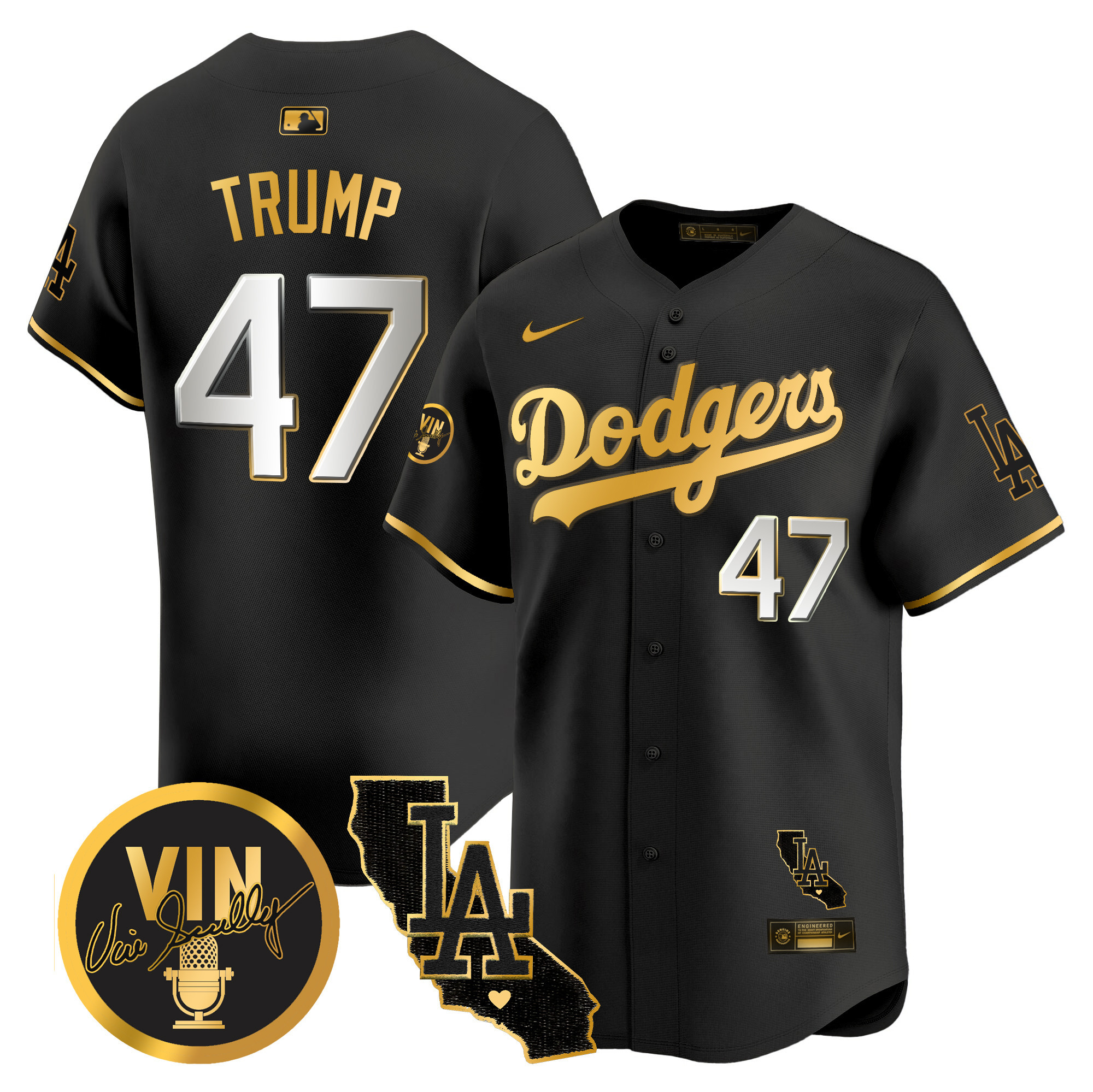 Men's Dodgers Vin & California Patch Gold Vapor Premier Limited Jersey - All Stitched