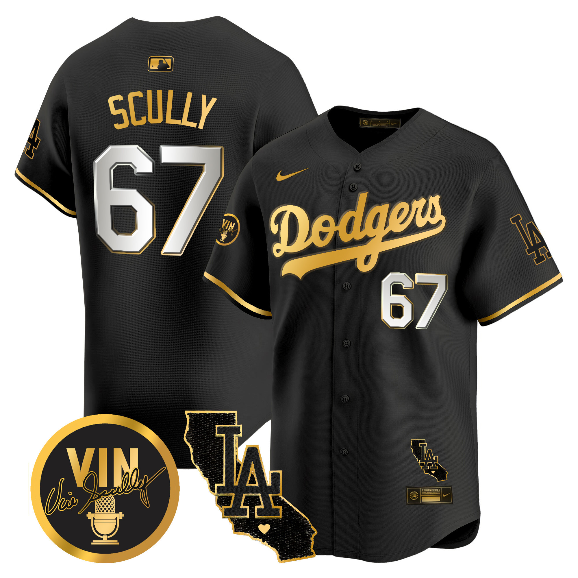 Men's Dodgers Vin & California Patch Gold Vapor Premier Limited Jersey - All Stitched