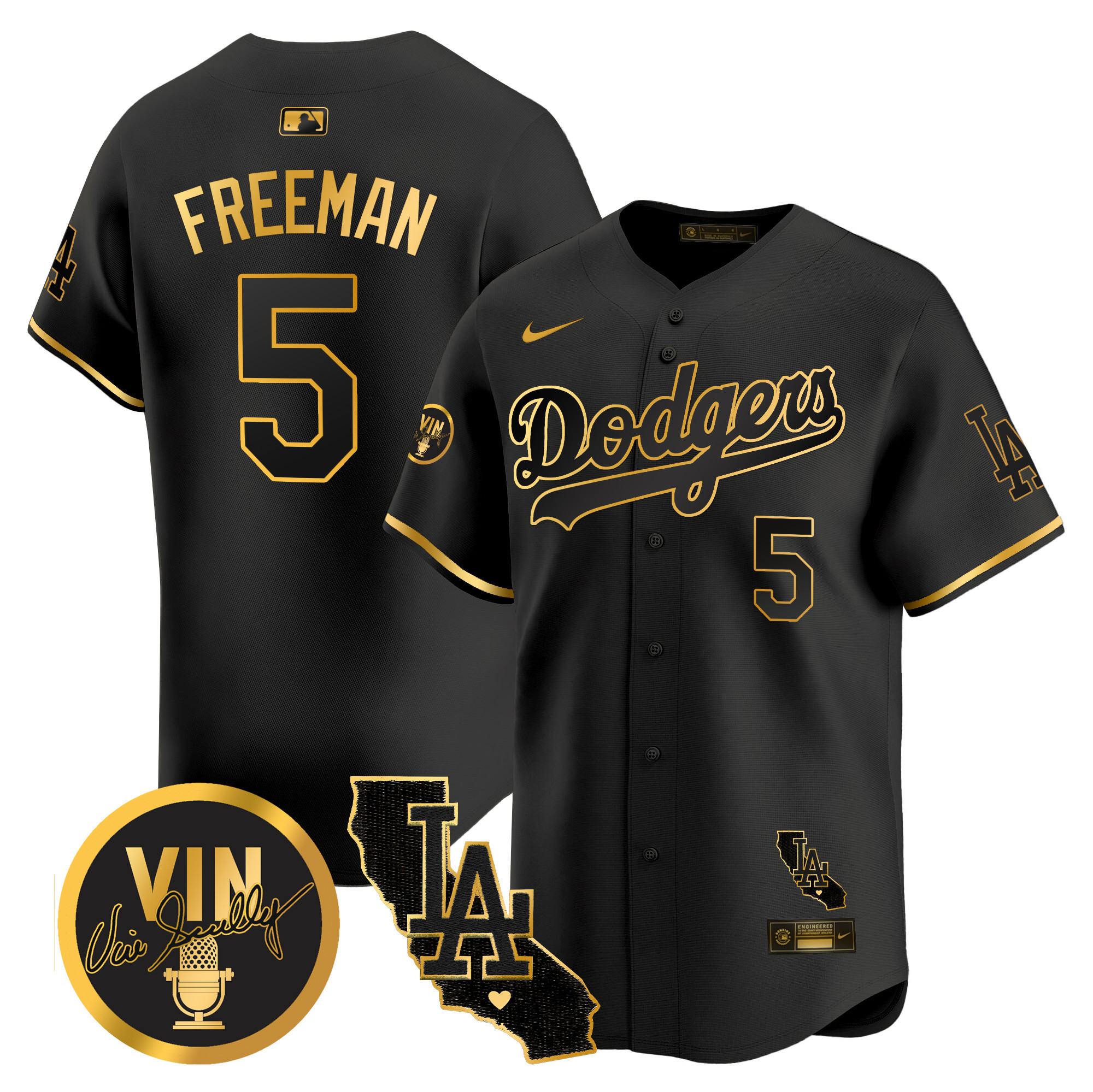 Men's Dodgers Vin & California Patch Gold Vapor Premier Limited Jersey - All Stitched