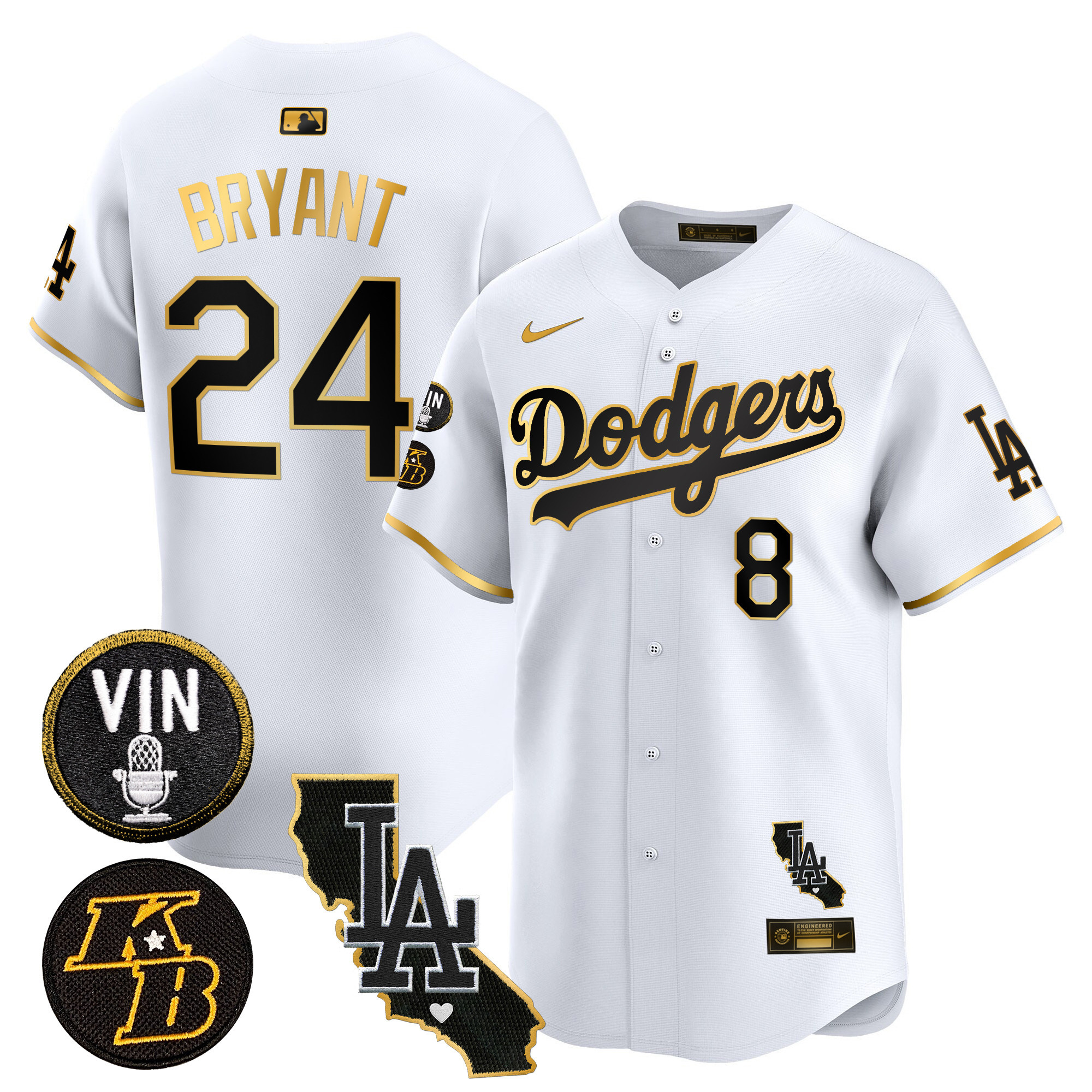 Men's Dodgers Vin & Kobe Patch Gold Trim Vapor Premier Limited Jersey V2 - All Stitched