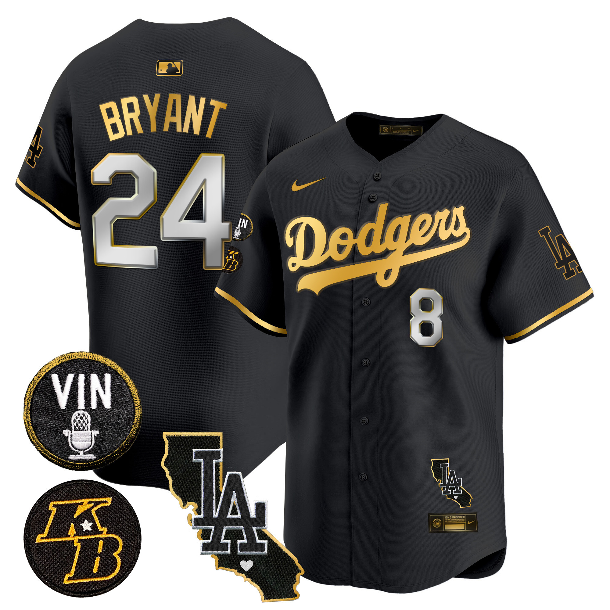 Men's Dodgers Vin & Kobe Patch Gold Trim Vapor Premier Limited Jersey V2 - All Stitched