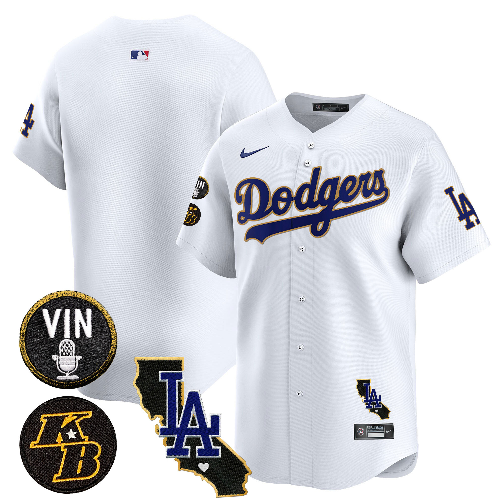 Men's Dodgers Vin & Kobe Patch Gold Trim Vapor Premier Limited Jersey V2 - All Stitched