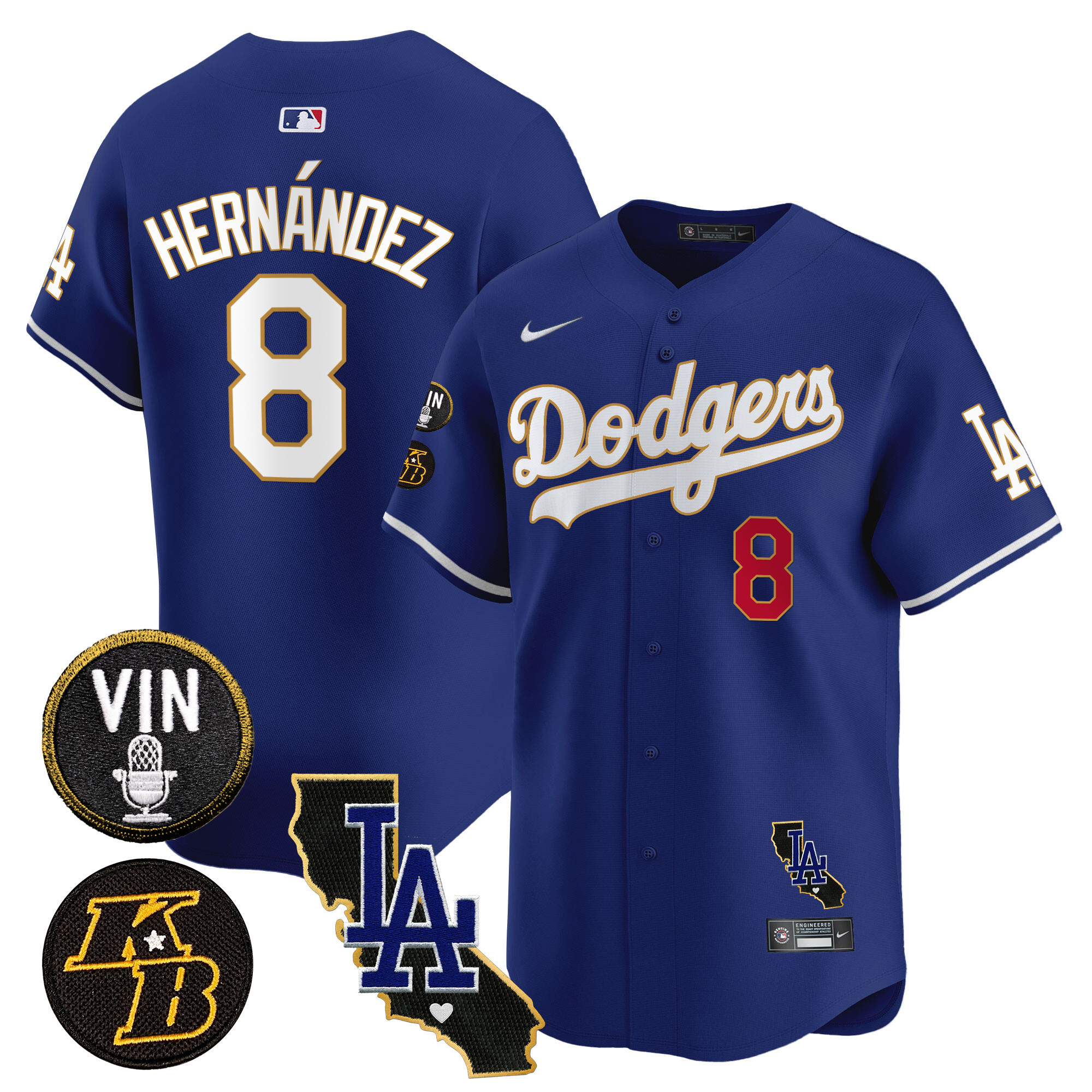 Men's Dodgers Vin & Kobe Patch Gold Trim Vapor Premier Limited Jersey V2 - All Stitched