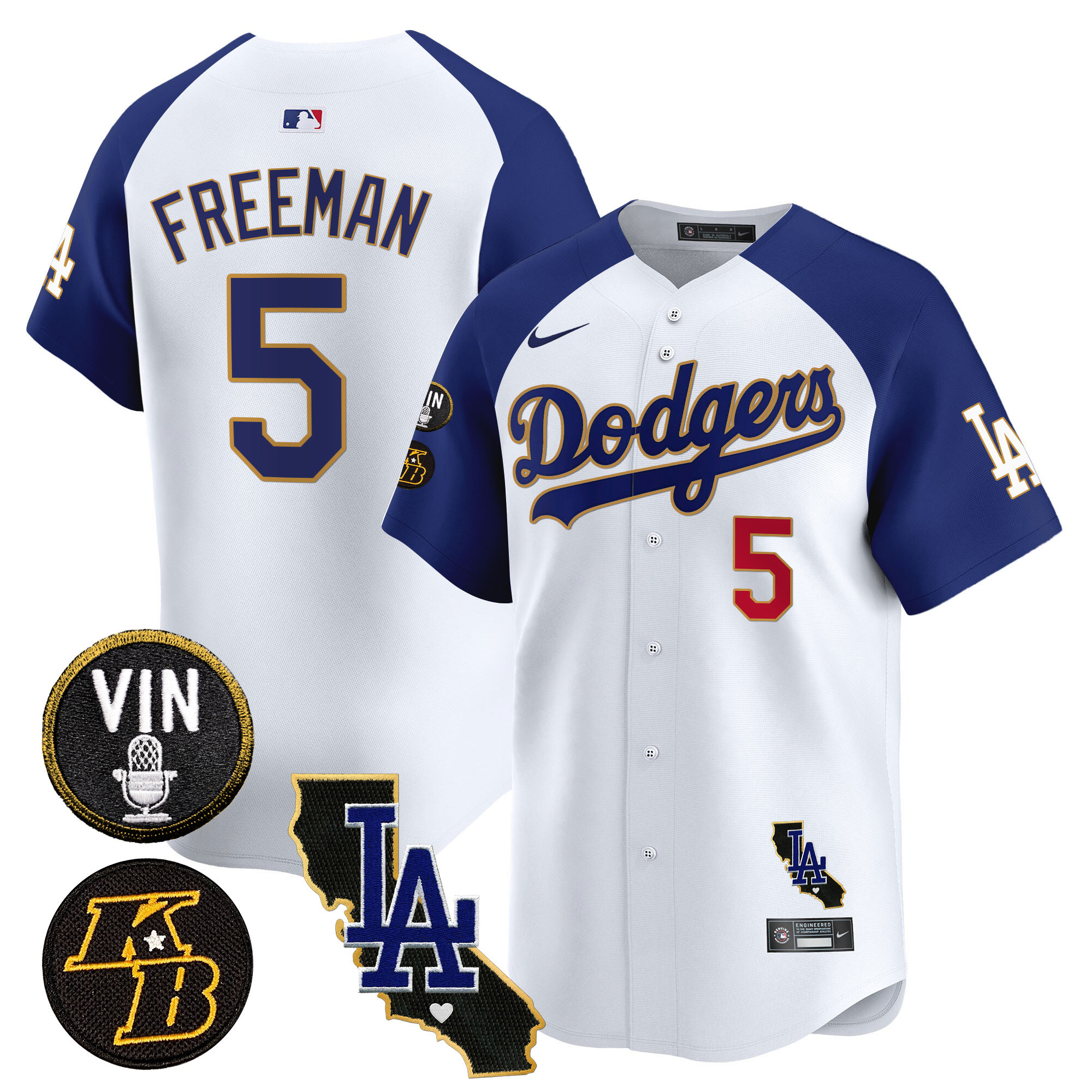 Men's Dodgers Vin & Kobe Patch Gold Trim Vapor Premier Limited Jersey V2 - All Stitched
