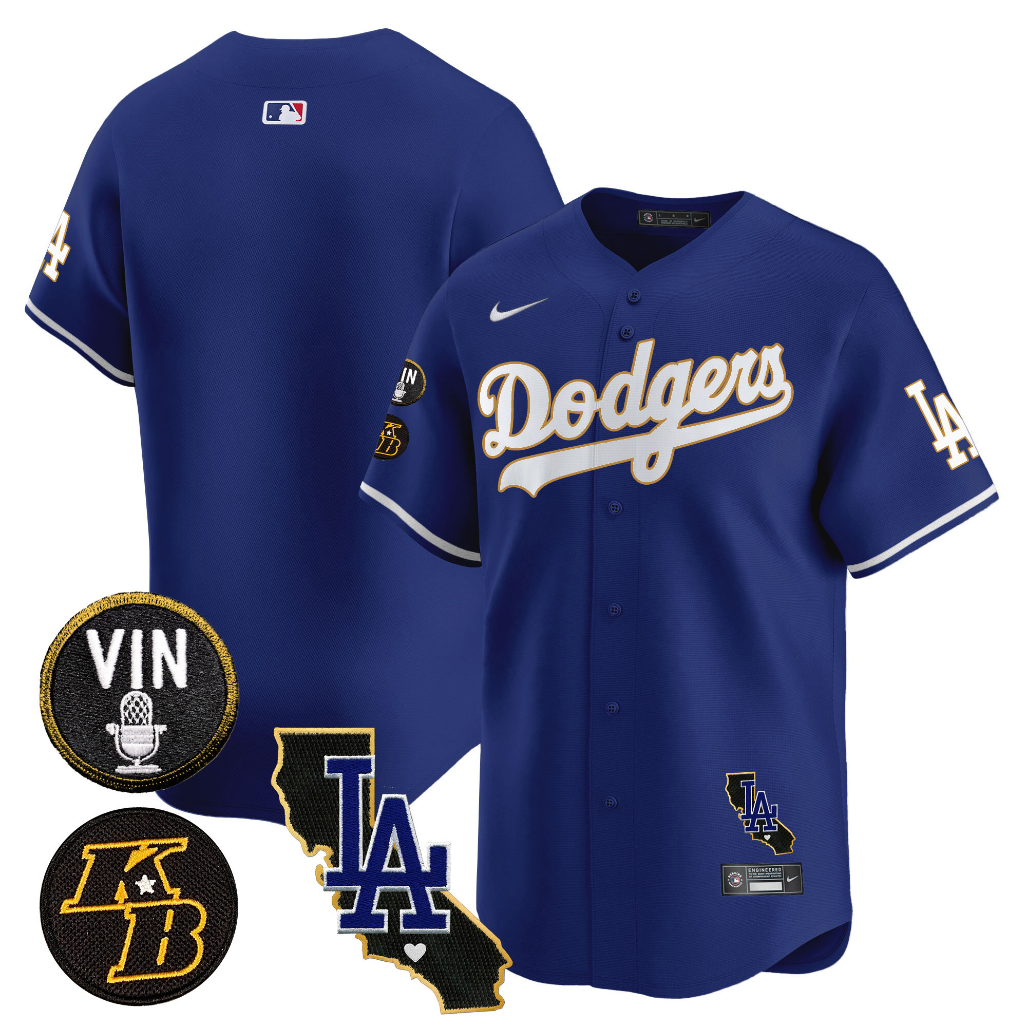 Men's Dodgers Vin & Kobe Patch Gold Trim Vapor Premier Limited Jersey V2 - All Stitched