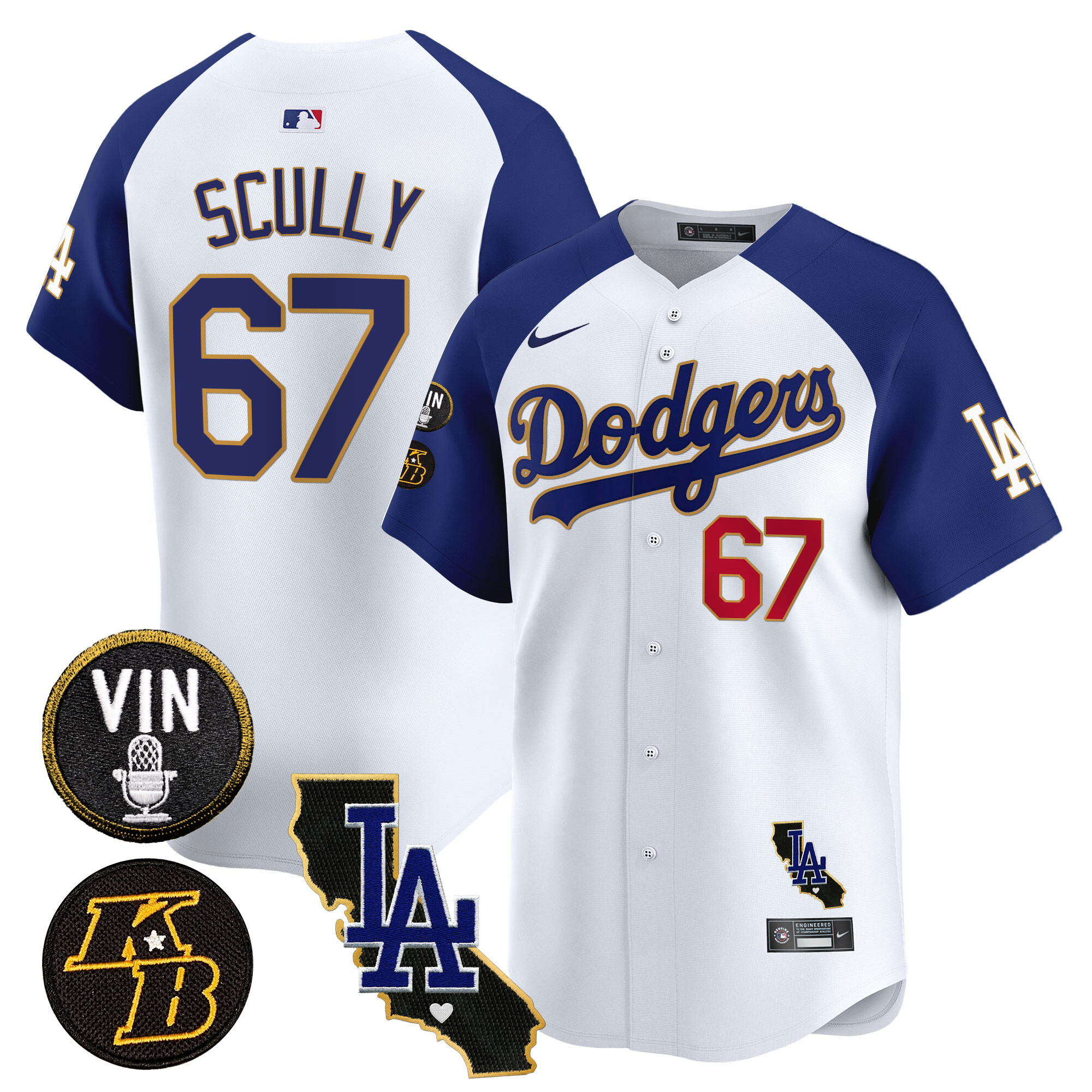 Men's Dodgers Vin & Kobe Patch Gold Trim Vapor Premier Limited Jersey V2 - All Stitched