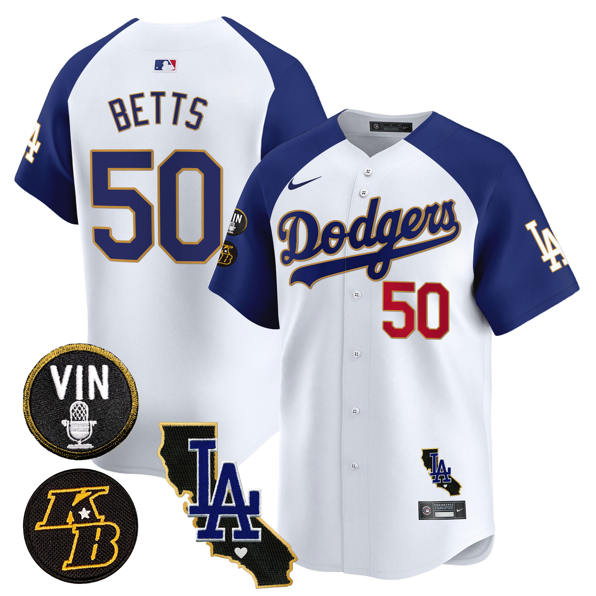 Men's Dodgers Vin & Kobe Patch Gold Trim Vapor Premier Limited Jersey V2 - All Stitched