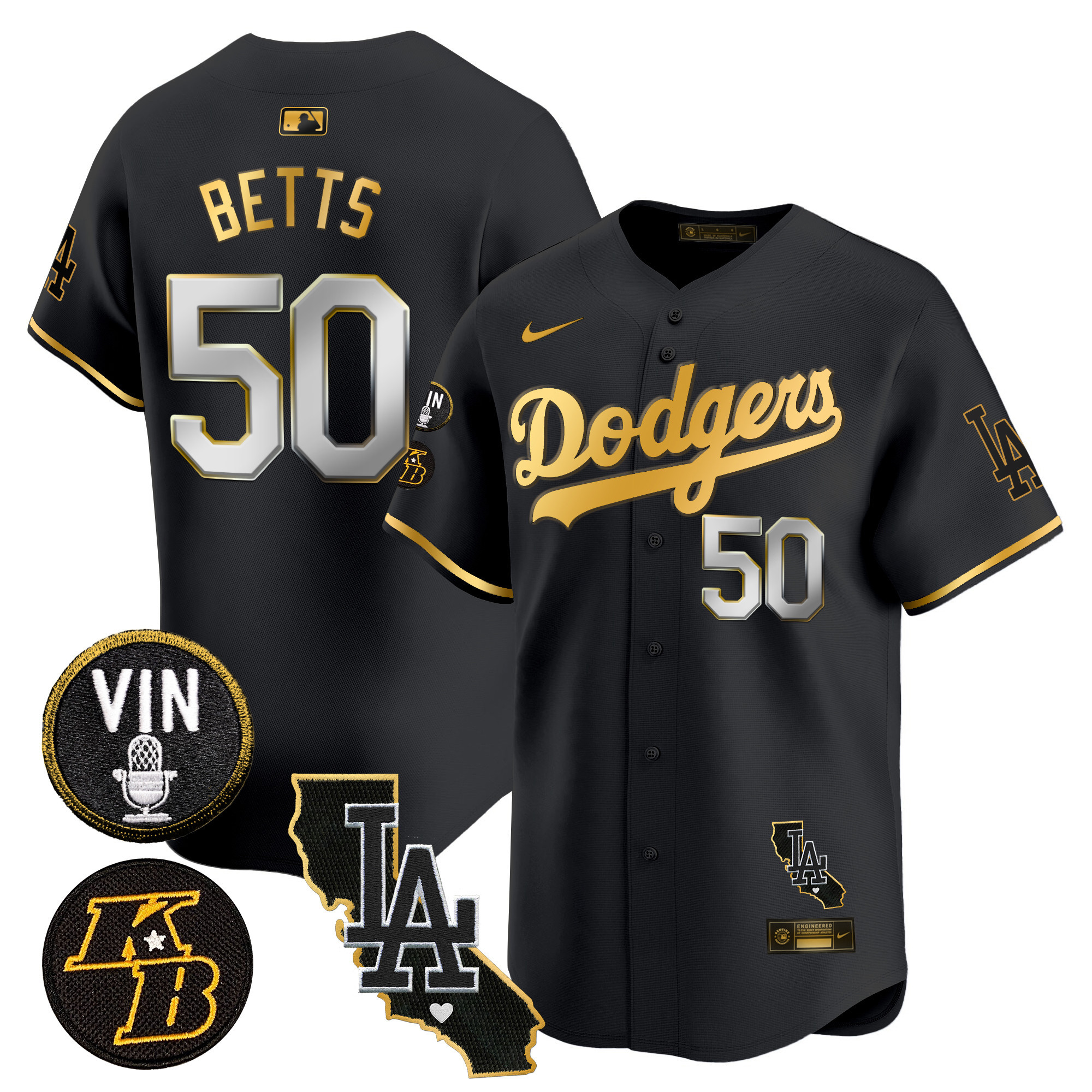 Men's Dodgers Vin & Kobe Patch Gold Trim Vapor Premier Limited Jersey V2 - All Stitched