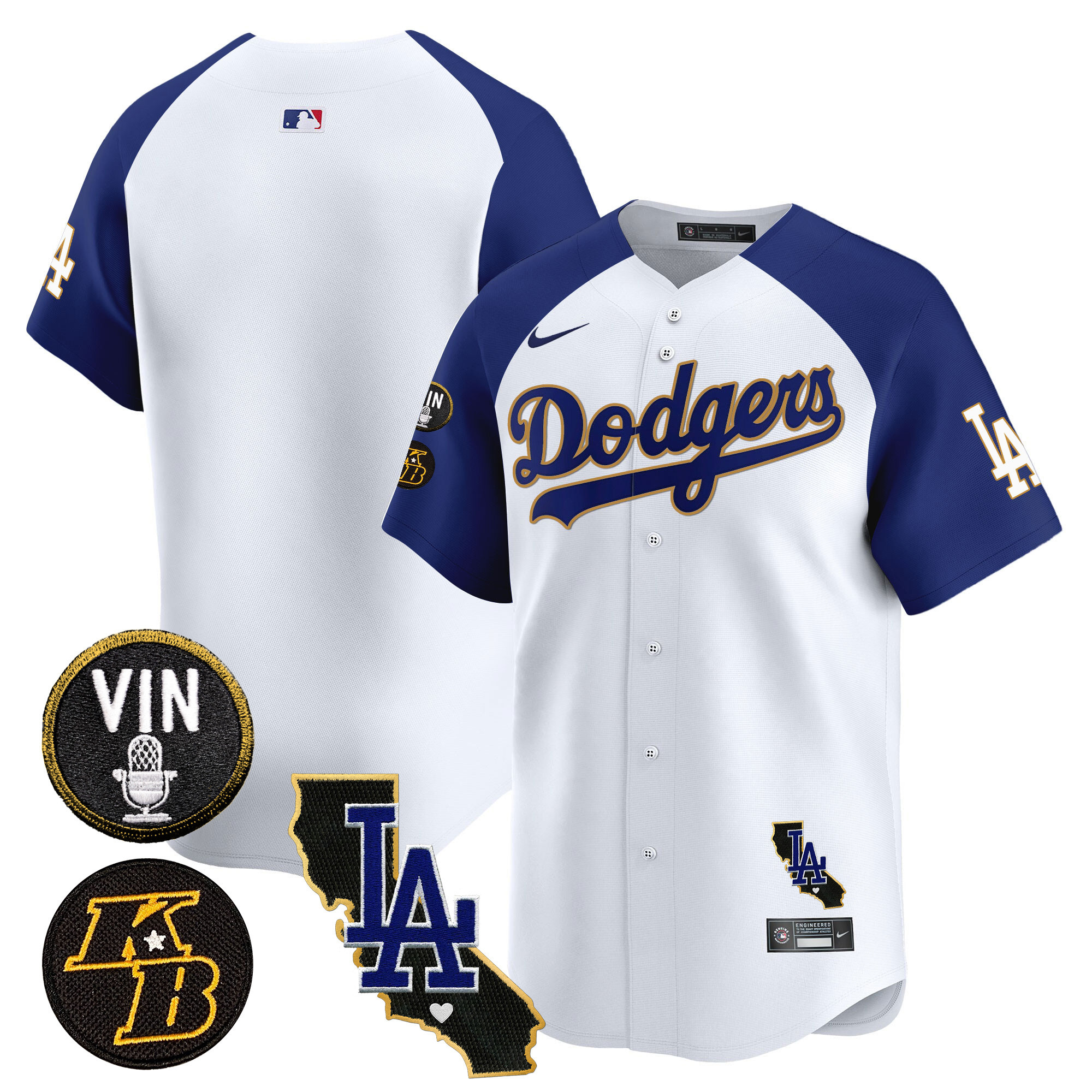 Men's Dodgers Vin & Kobe Patch Gold Trim Vapor Premier Limited Jersey V2 - All Stitched