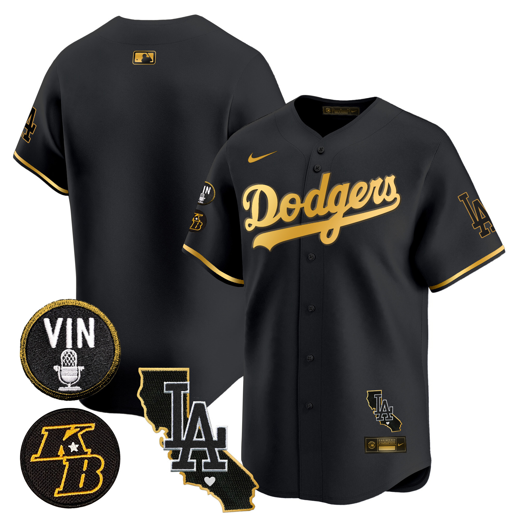 Men's Dodgers Vin & Kobe Patch Gold Trim Vapor Premier Limited Jersey V2 - All Stitched