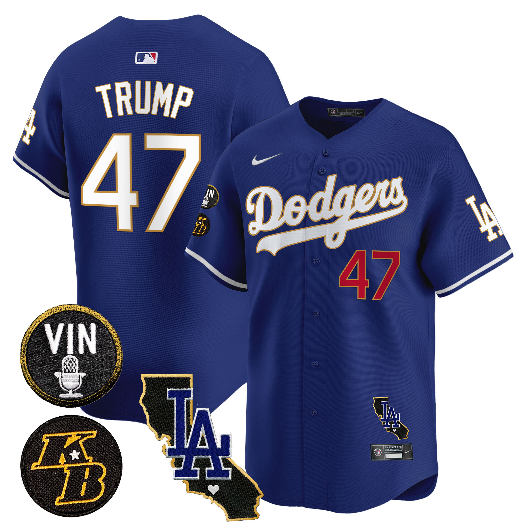 Men's Dodgers Vin & Kobe Patch Gold Trim Vapor Premier Limited Jersey V2 - All Stitched