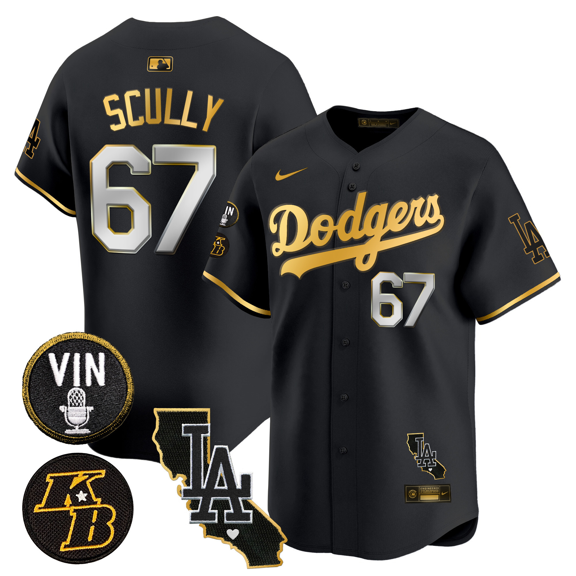 Men's Dodgers Vin & Kobe Patch Gold Trim Vapor Premier Limited Jersey V2 - All Stitched