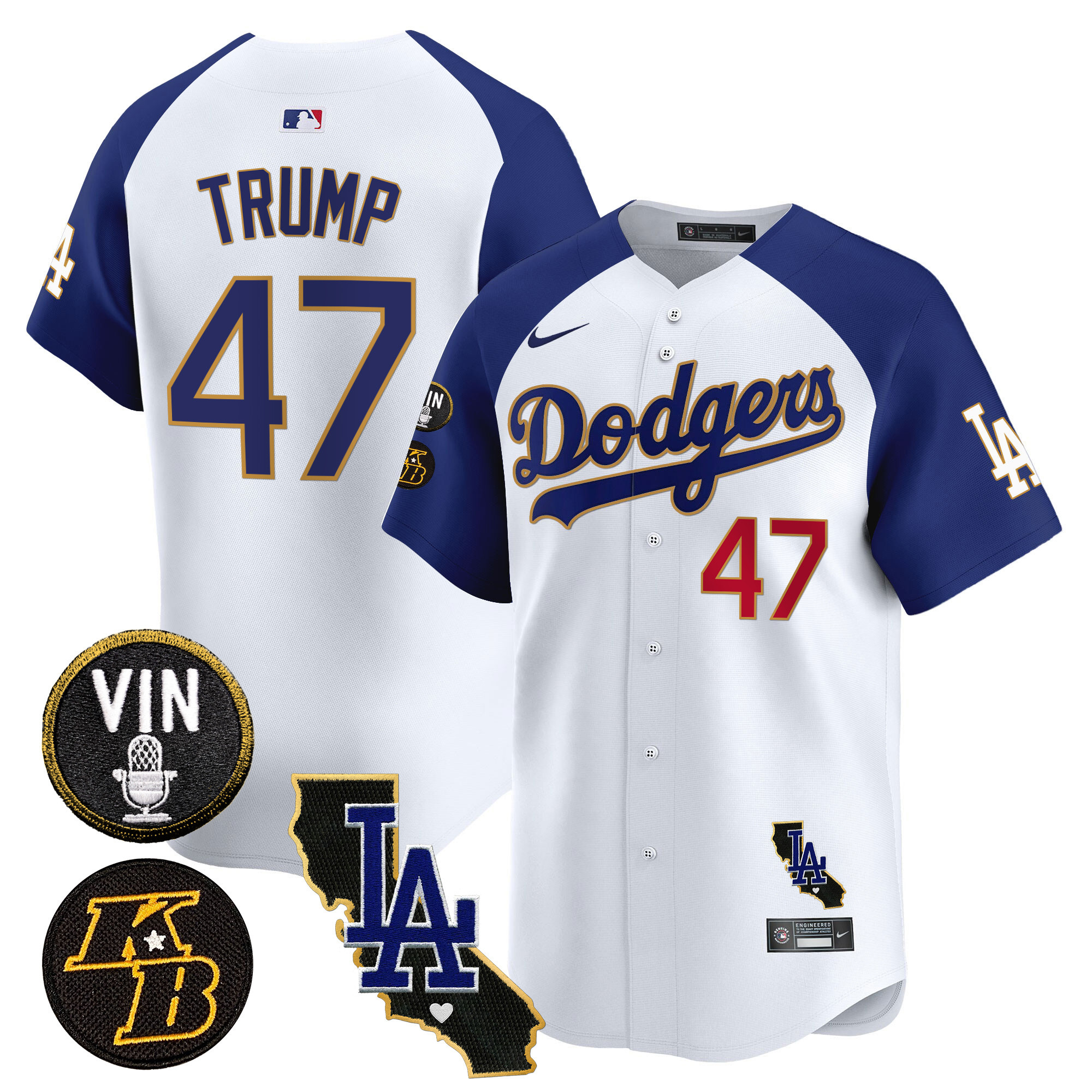 Men's Dodgers Vin & Kobe Patch Gold Trim Vapor Premier Limited Jersey V2 - All Stitched