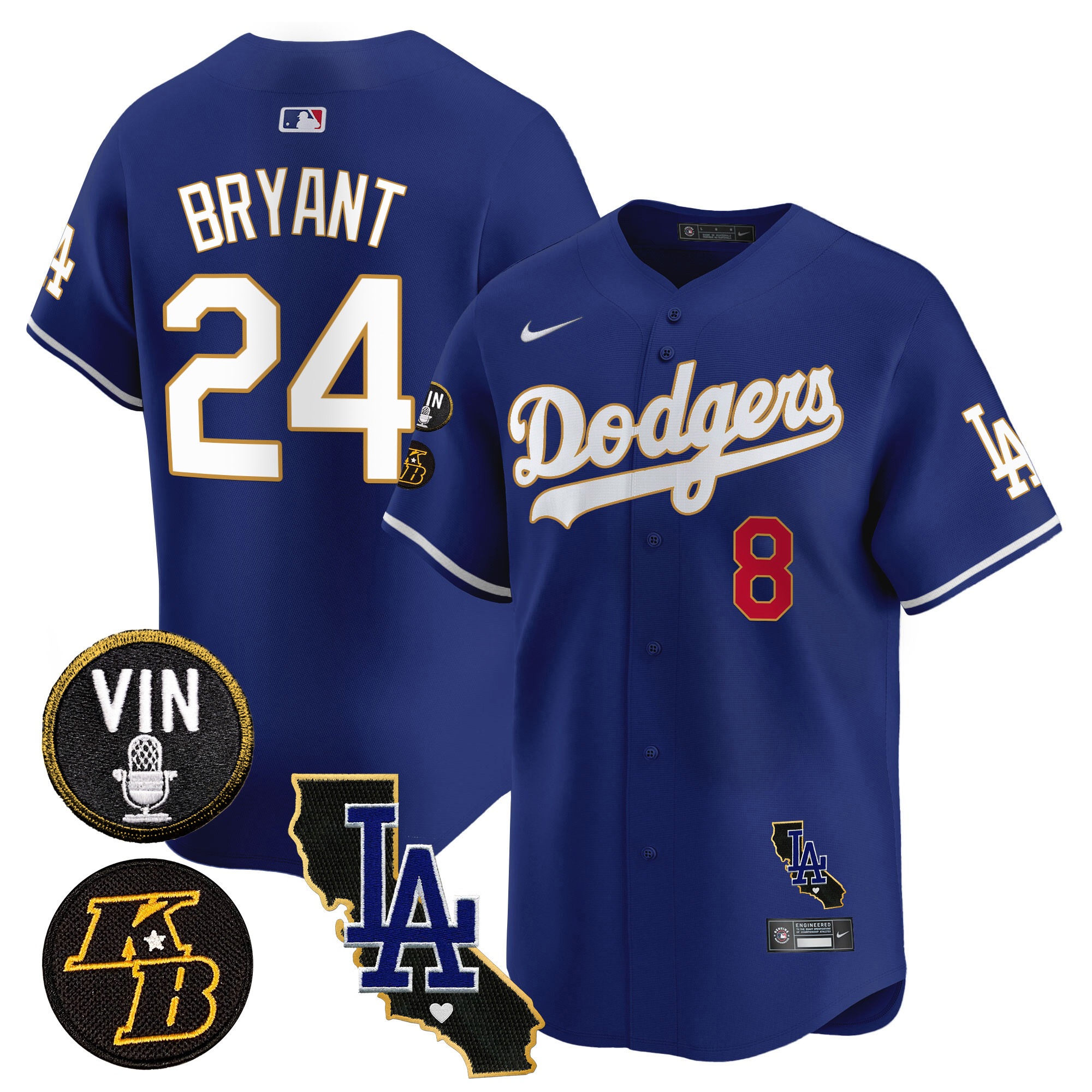 Men's Dodgers Vin & Kobe Patch Gold Trim Vapor Premier Limited Jersey V2 - All Stitched