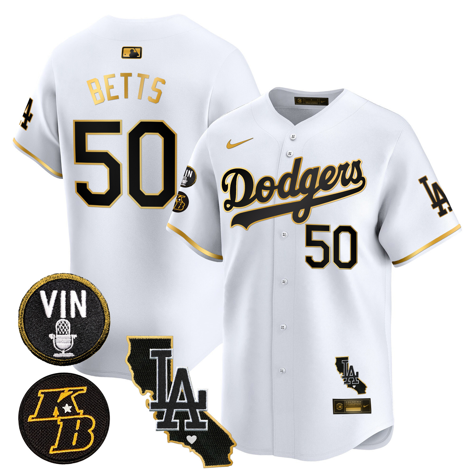 Men's Dodgers Vin & Kobe Patch Gold Trim Vapor Premier Limited Jersey V2 - All Stitched