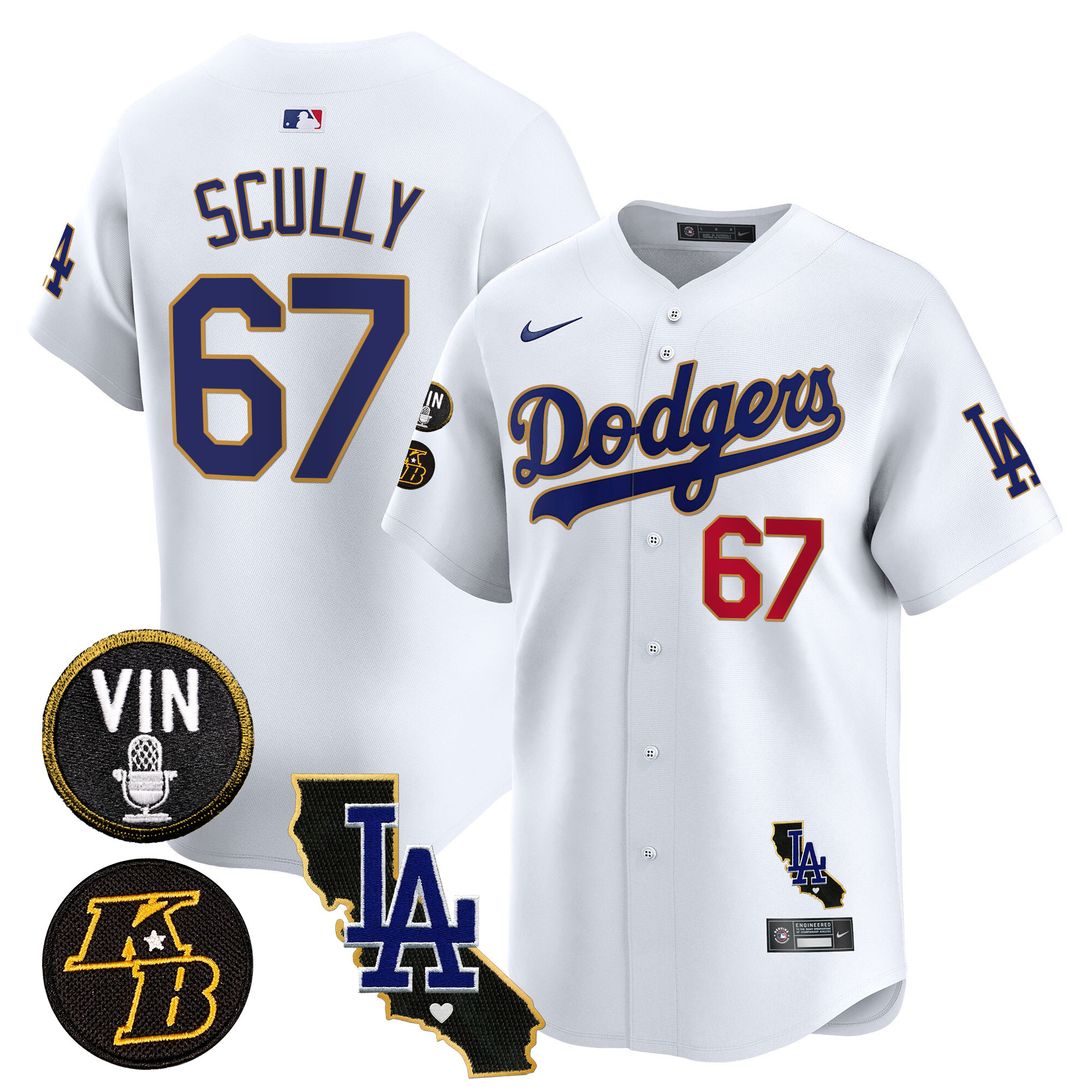 Men's Dodgers Vin & Kobe Patch Gold Trim Vapor Premier Limited Jersey V2 - All Stitched