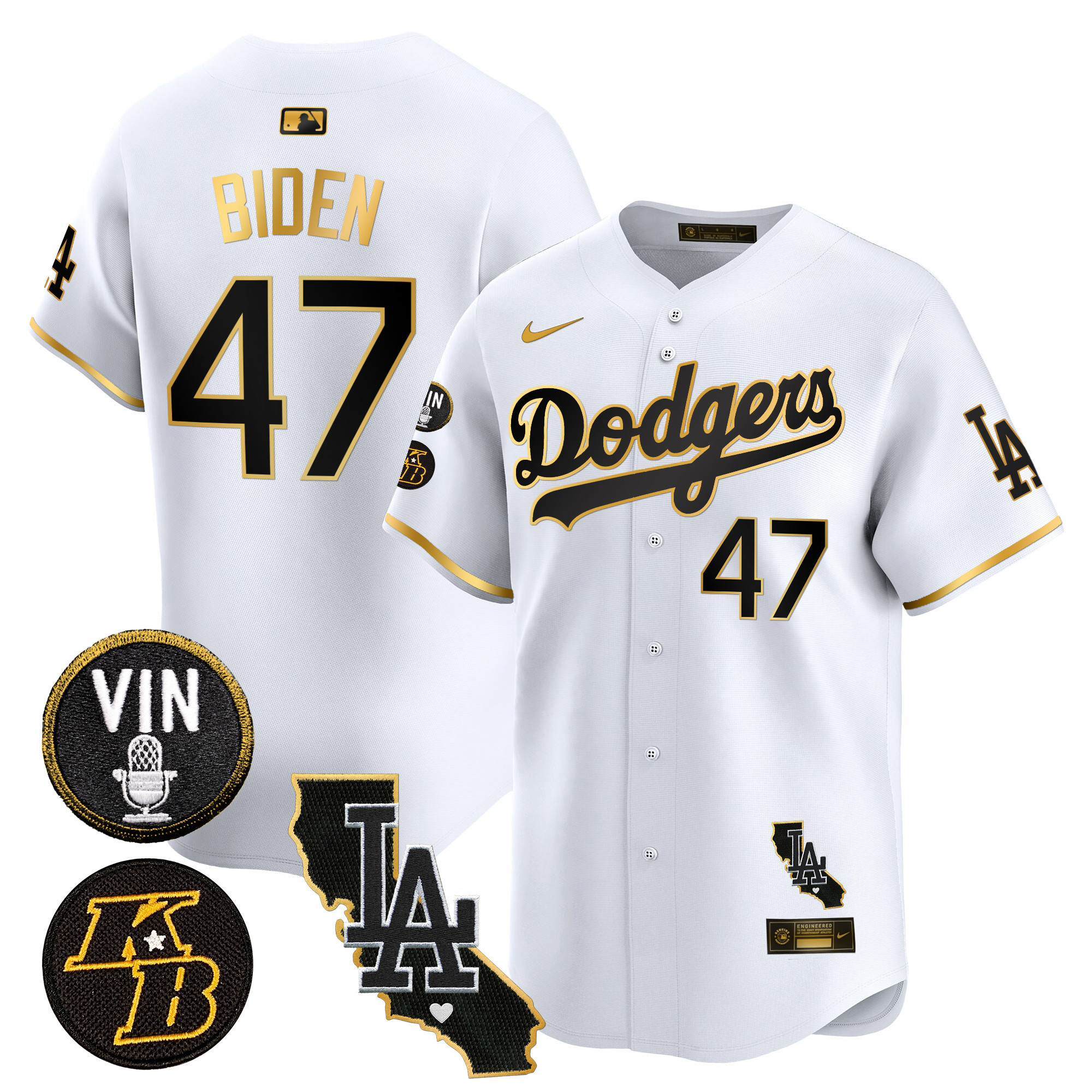 Men's Dodgers Vin & Kobe Patch Gold Trim Vapor Premier Limited Jersey V2 - All Stitched