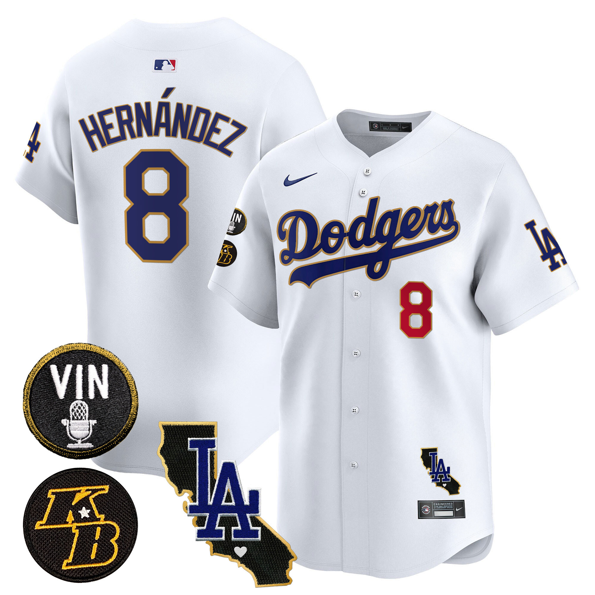 Men's Dodgers Vin & Kobe Patch Gold Trim Vapor Premier Limited Jersey V2 - All Stitched