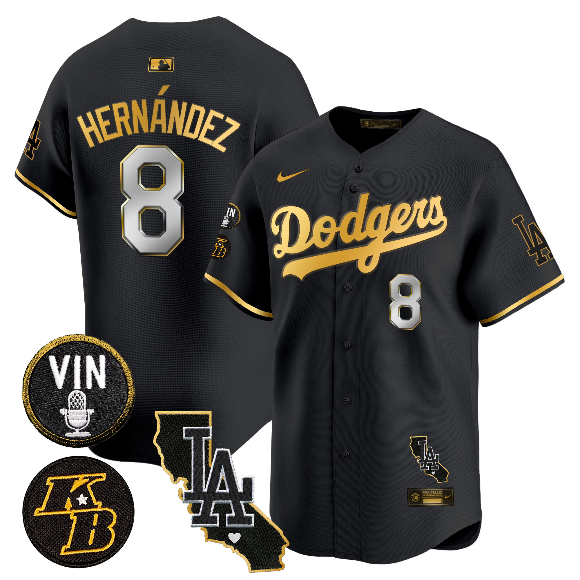 Men's Dodgers Vin & Kobe Patch Gold Trim Vapor Premier Limited Jersey V2 - All Stitched