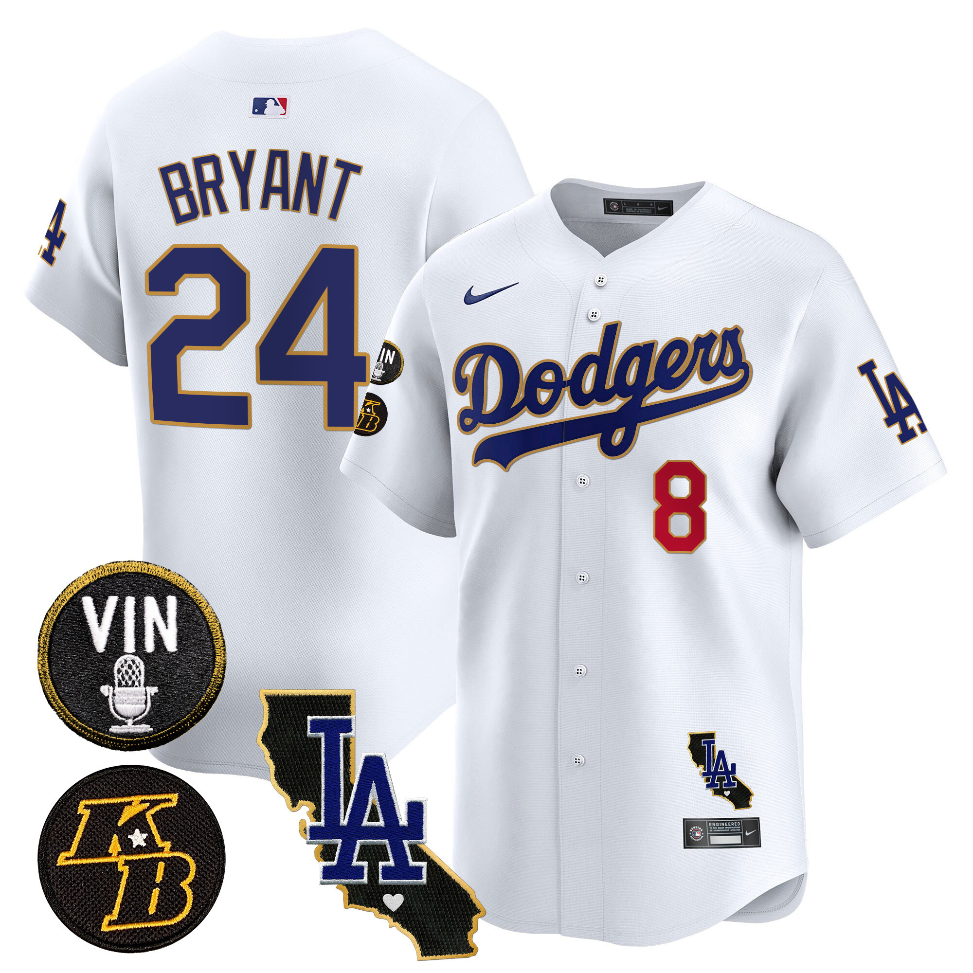 Men's Dodgers Vin & Kobe Patch Gold Trim Vapor Premier Limited Jersey V2 - All Stitched