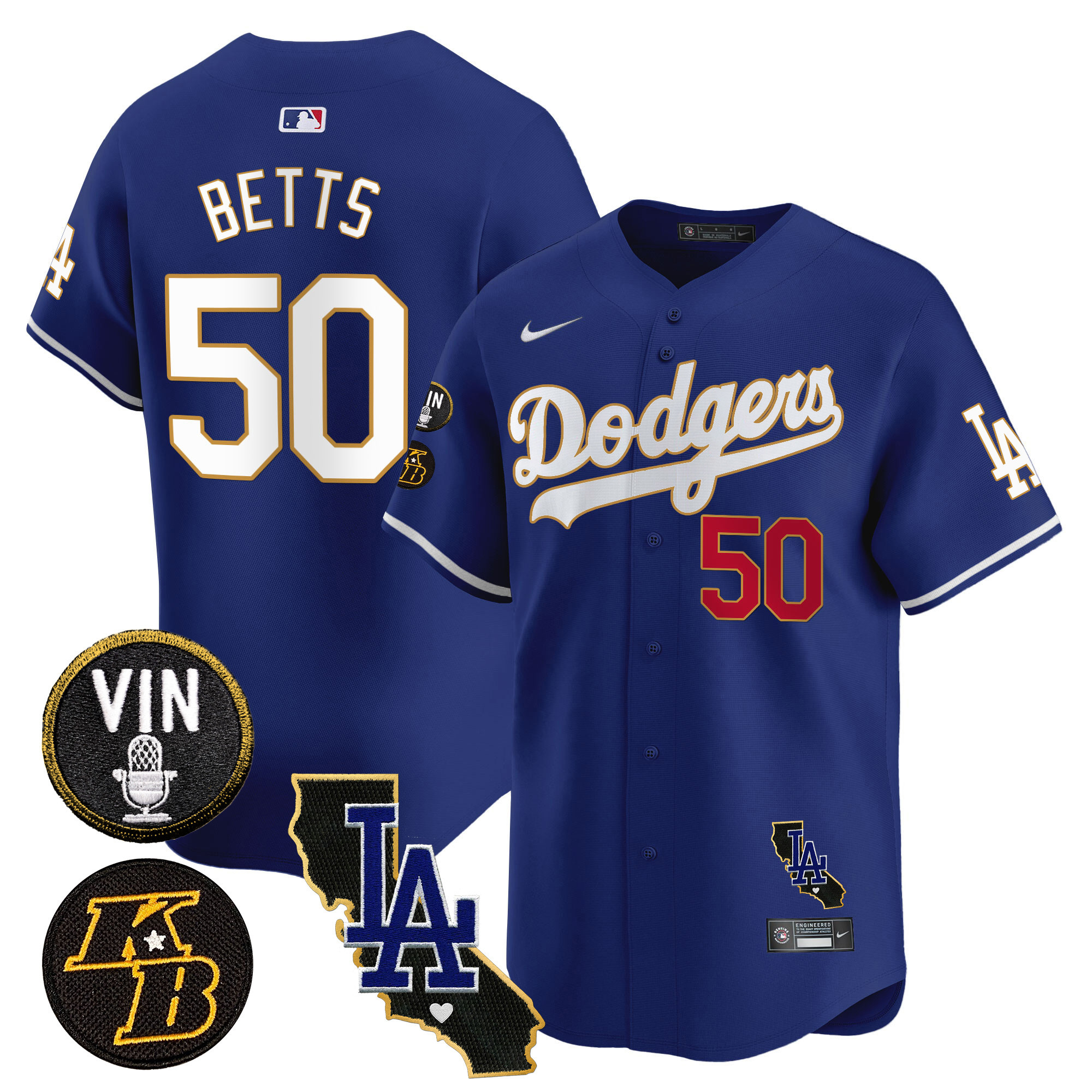 Men's Dodgers Vin & Kobe Patch Gold Trim Vapor Premier Limited Jersey V2 - All Stitched