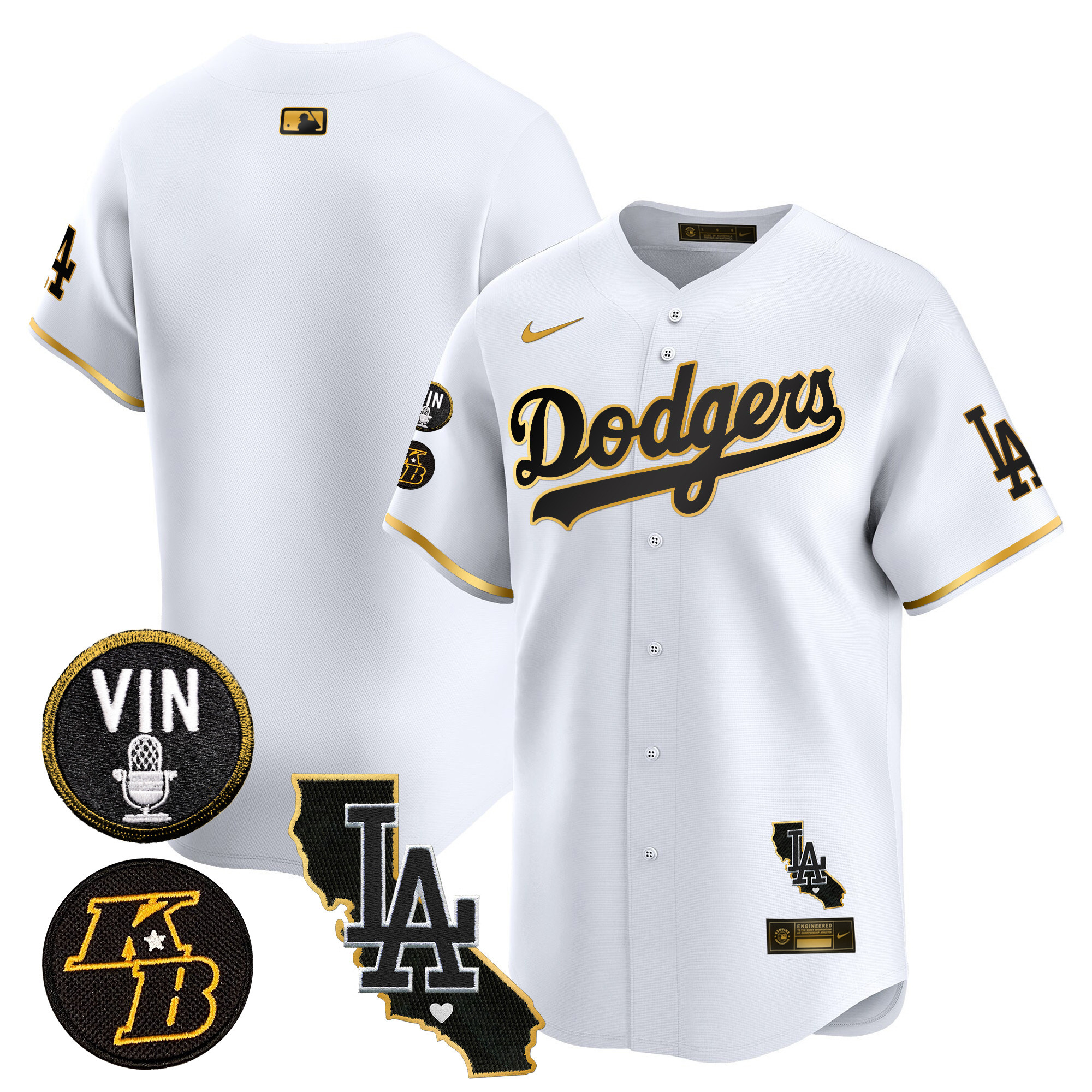 Men's Dodgers Vin & Kobe Patch Gold Trim Vapor Premier Limited Jersey V2 - All Stitched