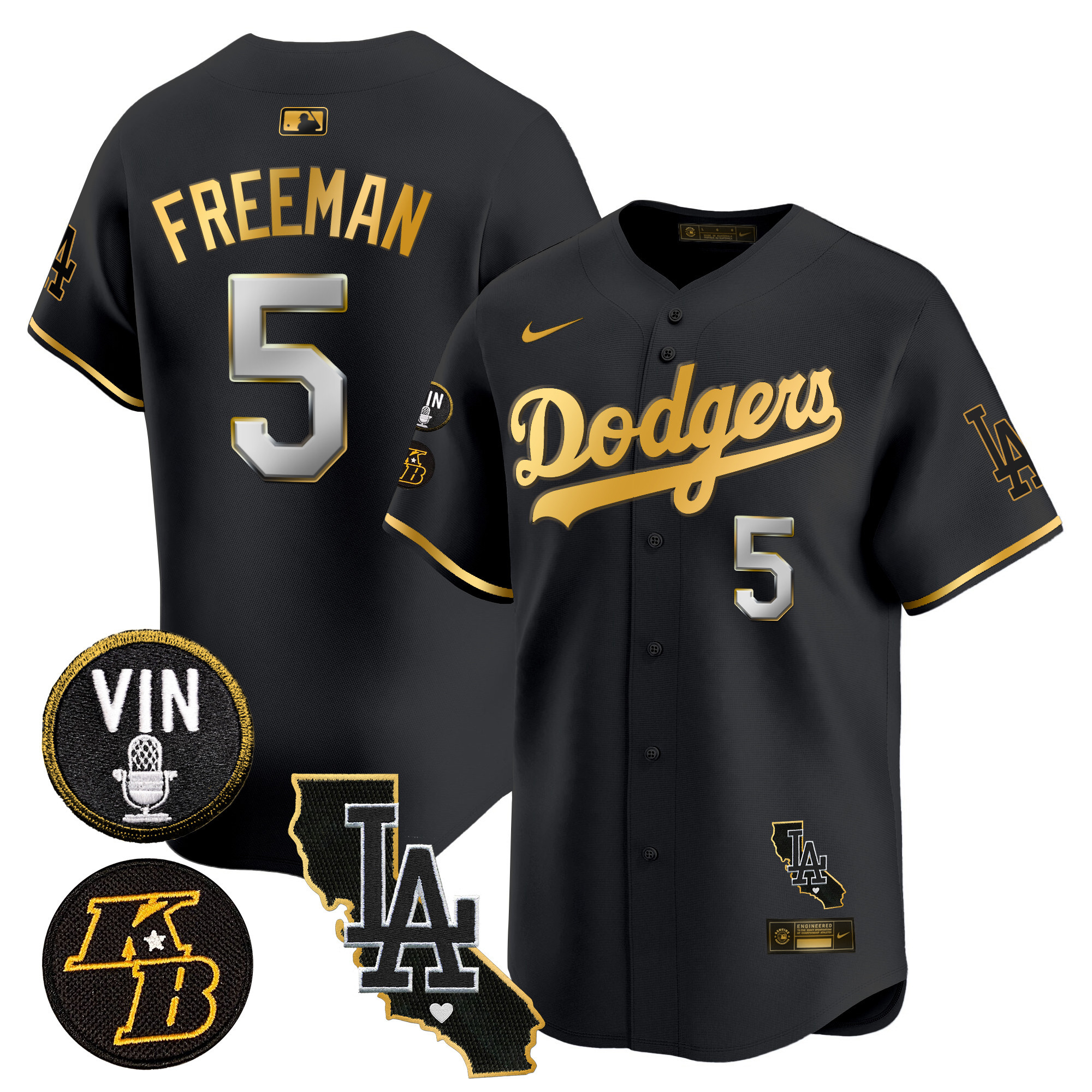 Men's Dodgers Vin & Kobe Patch Gold Trim Vapor Premier Limited Jersey V2 - All Stitched