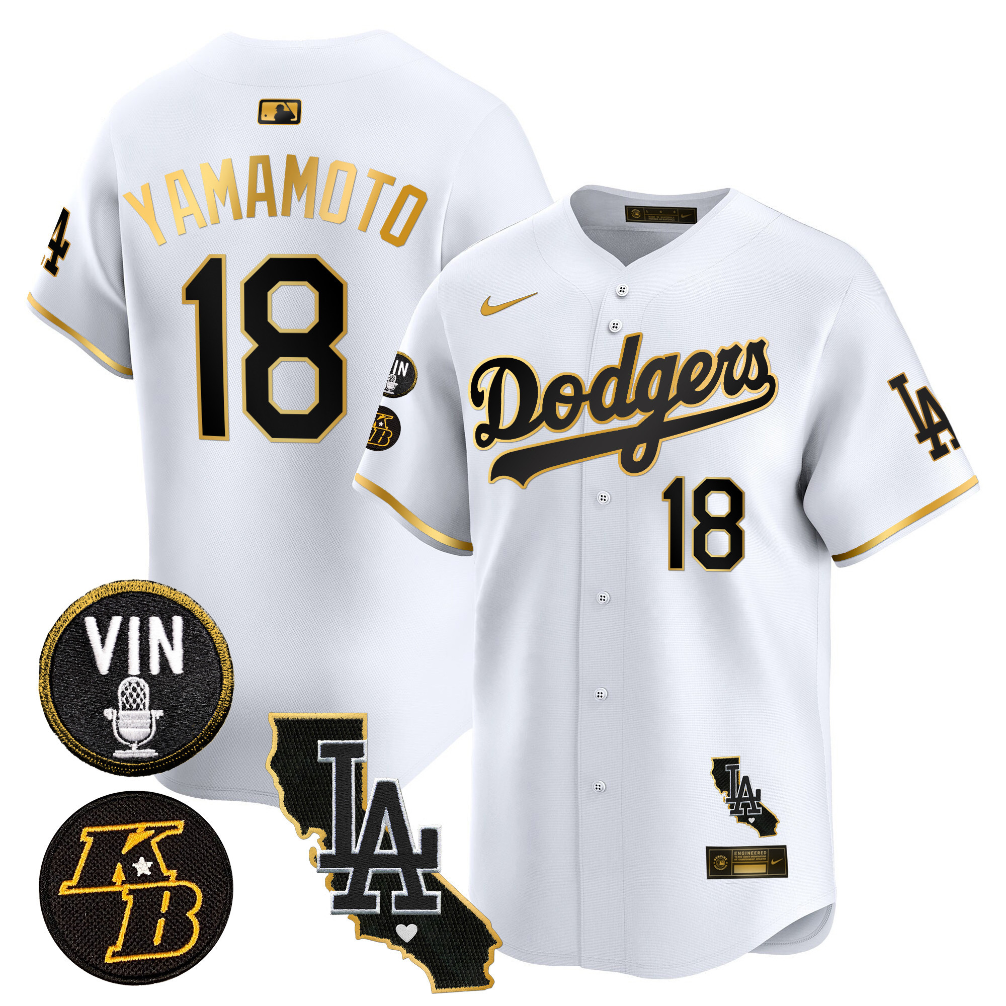 Men's Dodgers Vin & Kobe Patch Gold Trim Vapor Premier Limited Jersey V2 - All Stitched