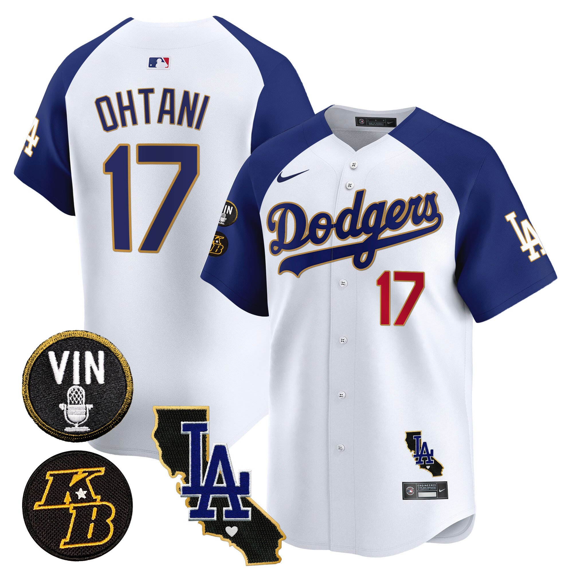 Men's Dodgers Vin & Kobe Patch Gold Trim Vapor Premier Limited Jersey V2 - All Stitched