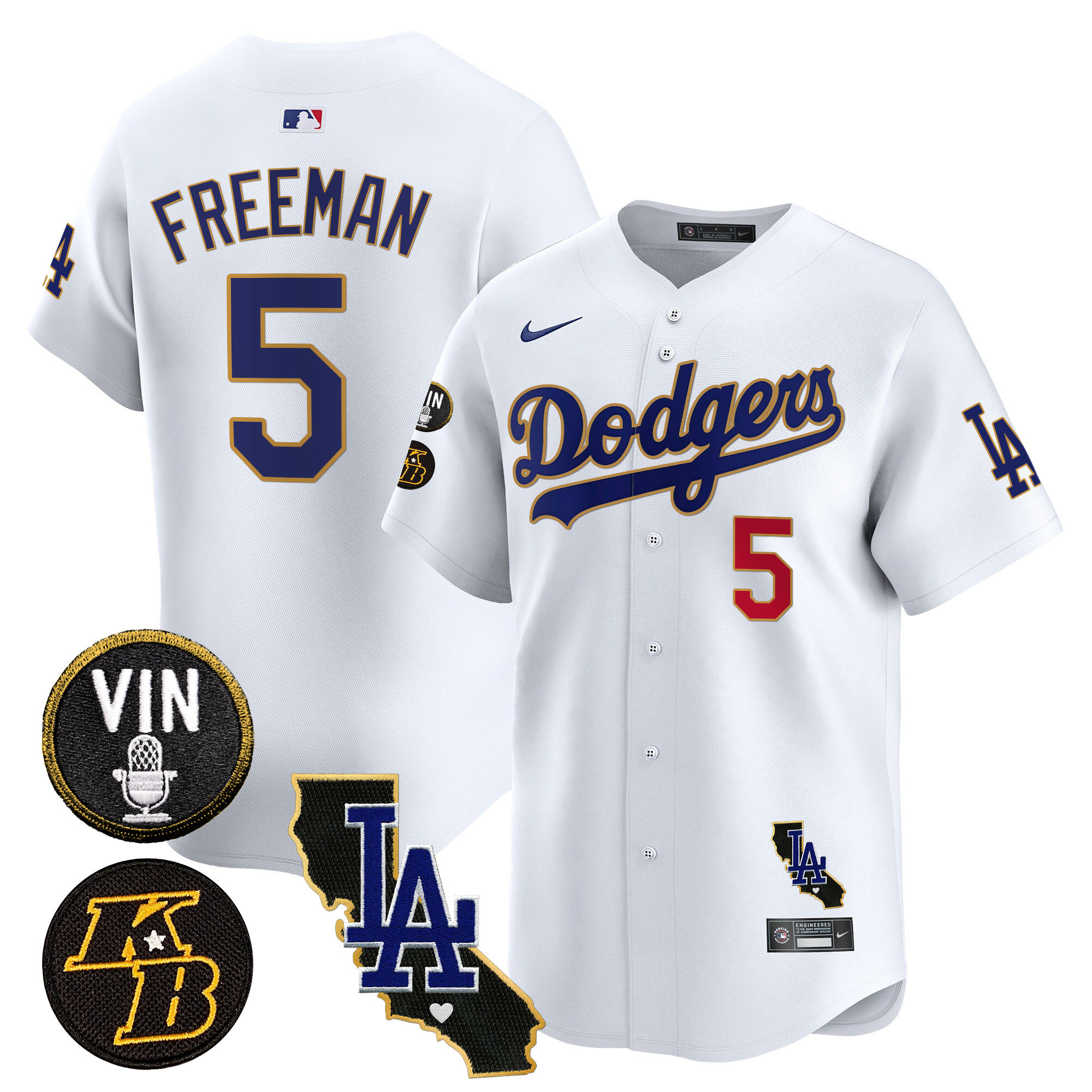 Men's Dodgers Vin & Kobe Patch Gold Trim Vapor Premier Limited Jersey V2 - All Stitched